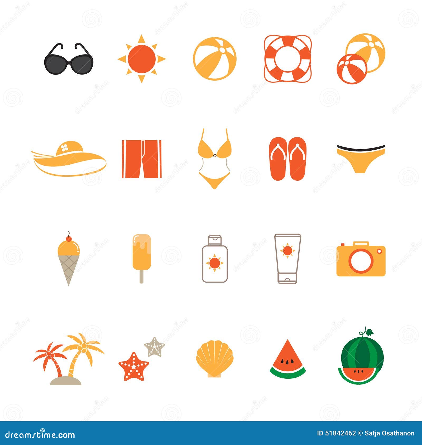 Summer Icons Set With White Background Stock Vector Illustration Of