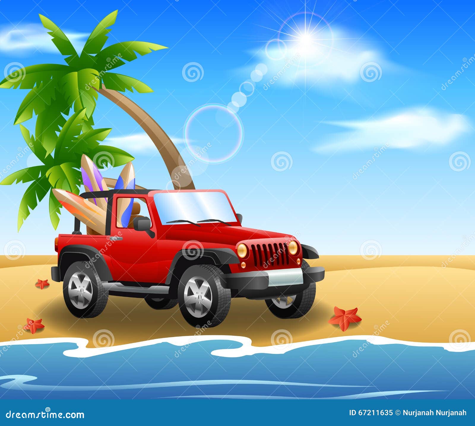 Summer jeep car stock vector. Image of palm, background 67211635