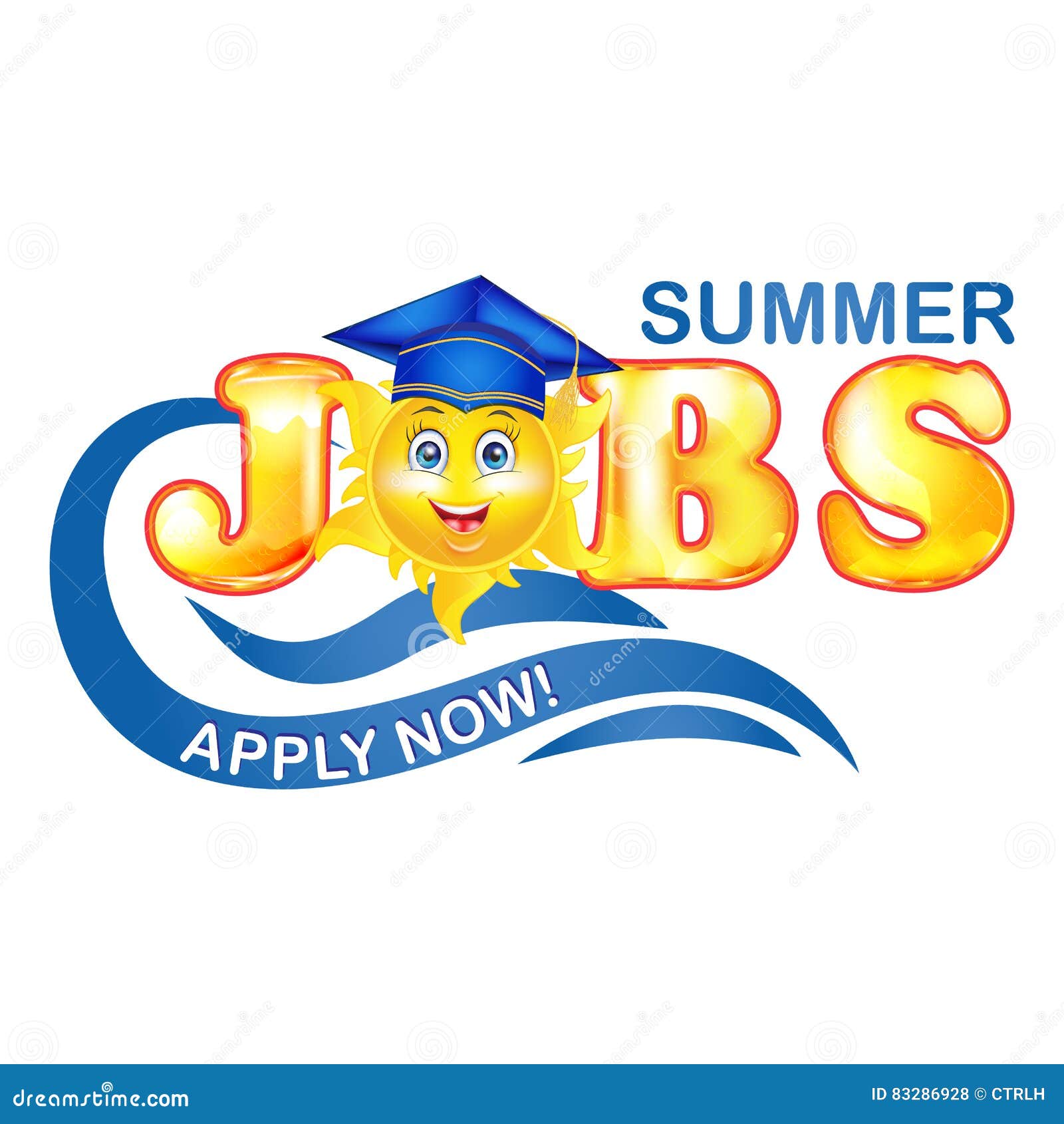 summer jobs for graduates label with cartooned sun
