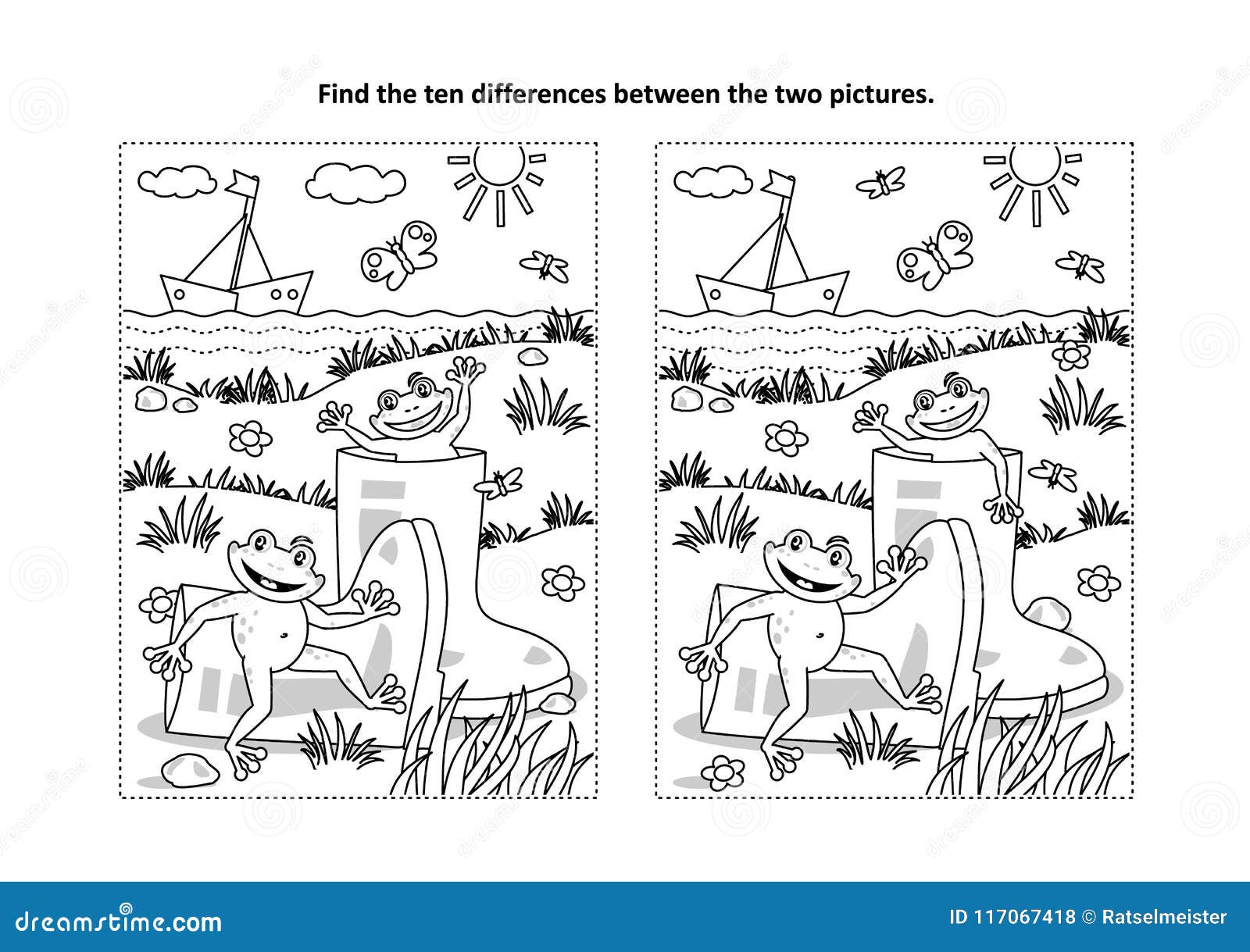 Find the Differences Visual Puzzle and Coloring Page with Gumboots ...