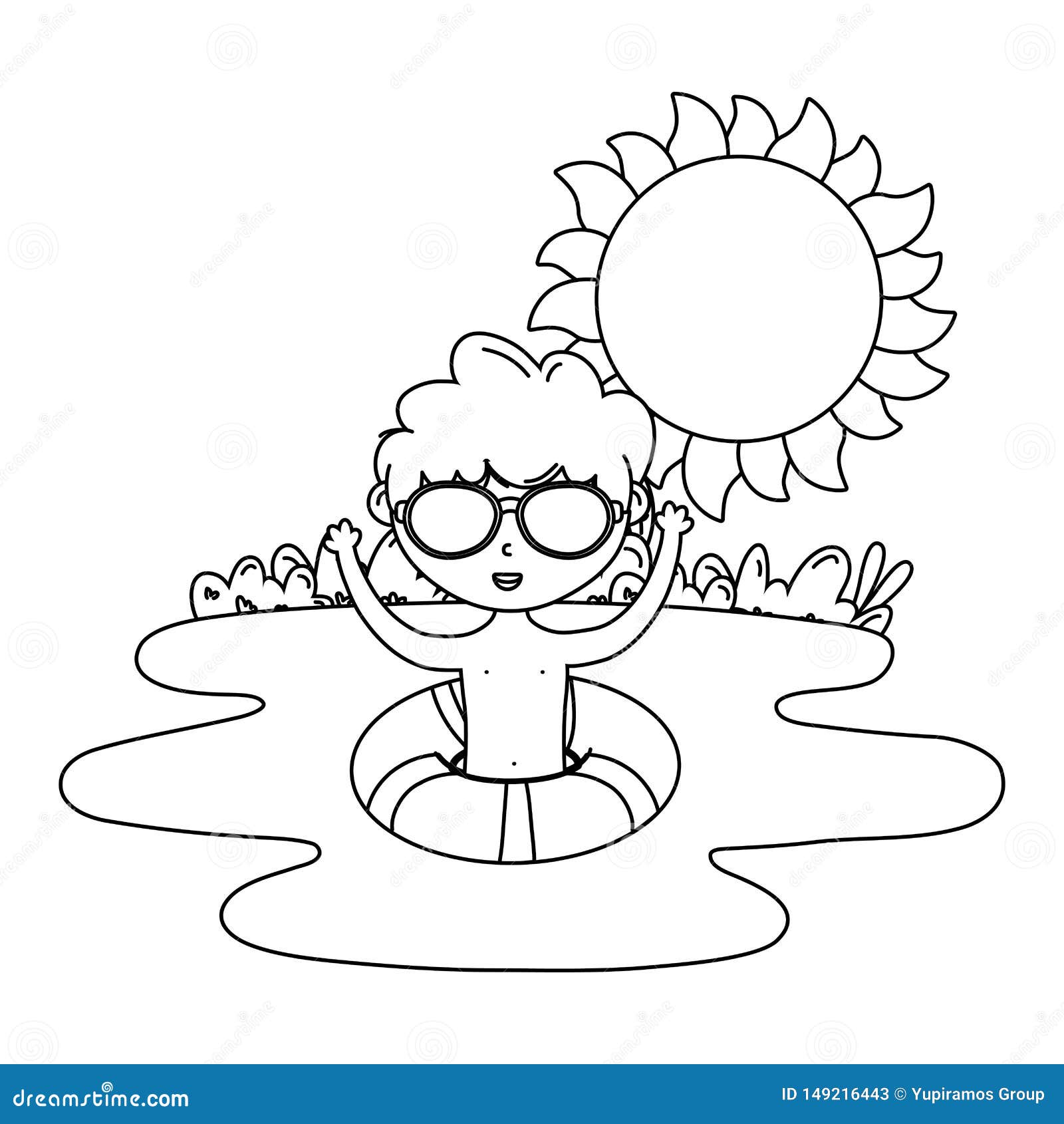 Summer and Kids Cartoon in Black and White Stock Vector - Illustration of  drawn, happiness: 149216443