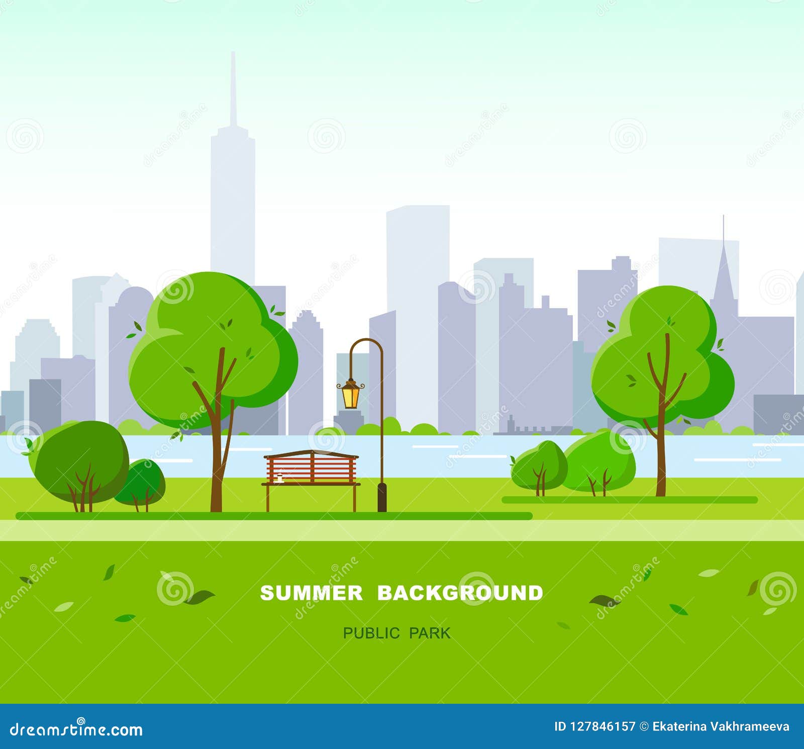 Summer Landscape Background. Public Park in the City. Vector Illustration  Stock Vector - Illustration of cityscape, ocean: 127846157