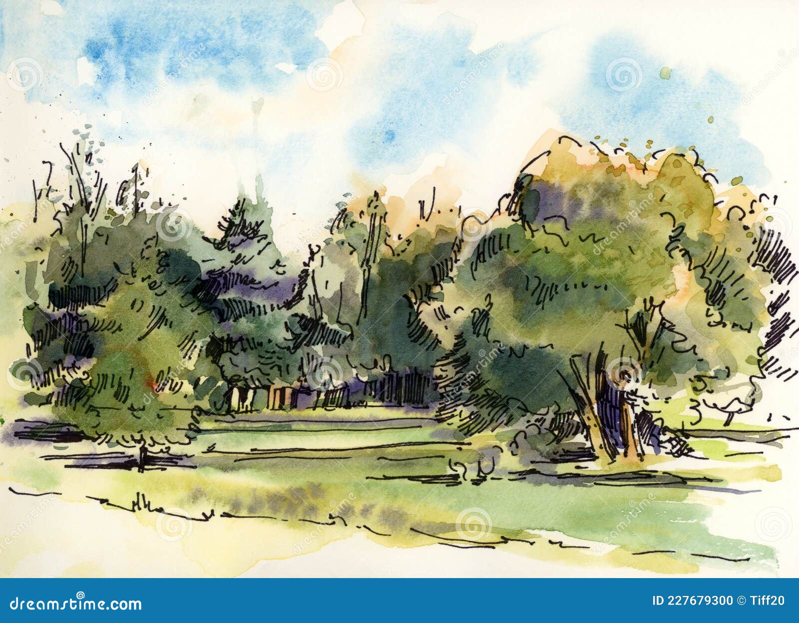 Riverside Landscape – Watercolor Painting – Meghnaunni.com