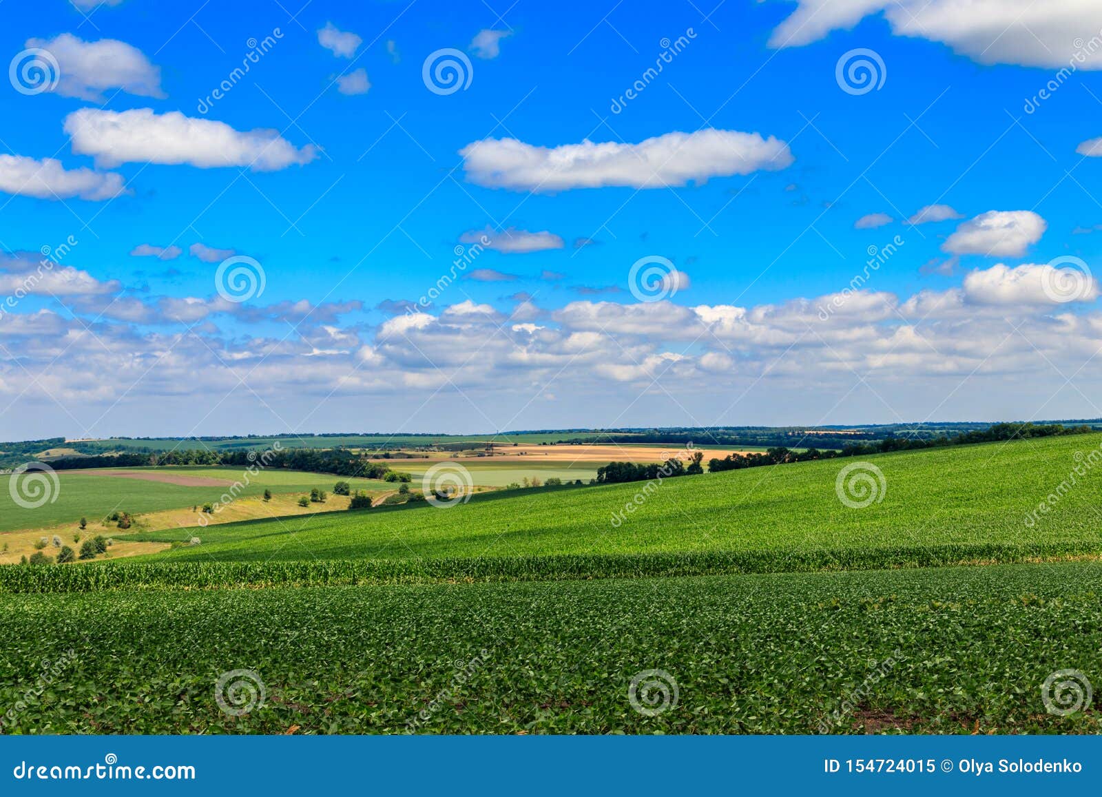 Summer Landscape with Green Fields, Hills and Blue Sky Stock Image ...