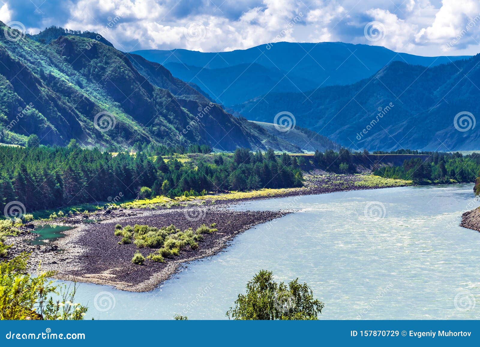 Summer Landscape With Katun River Chemal Gorny Altai Siberia Russia