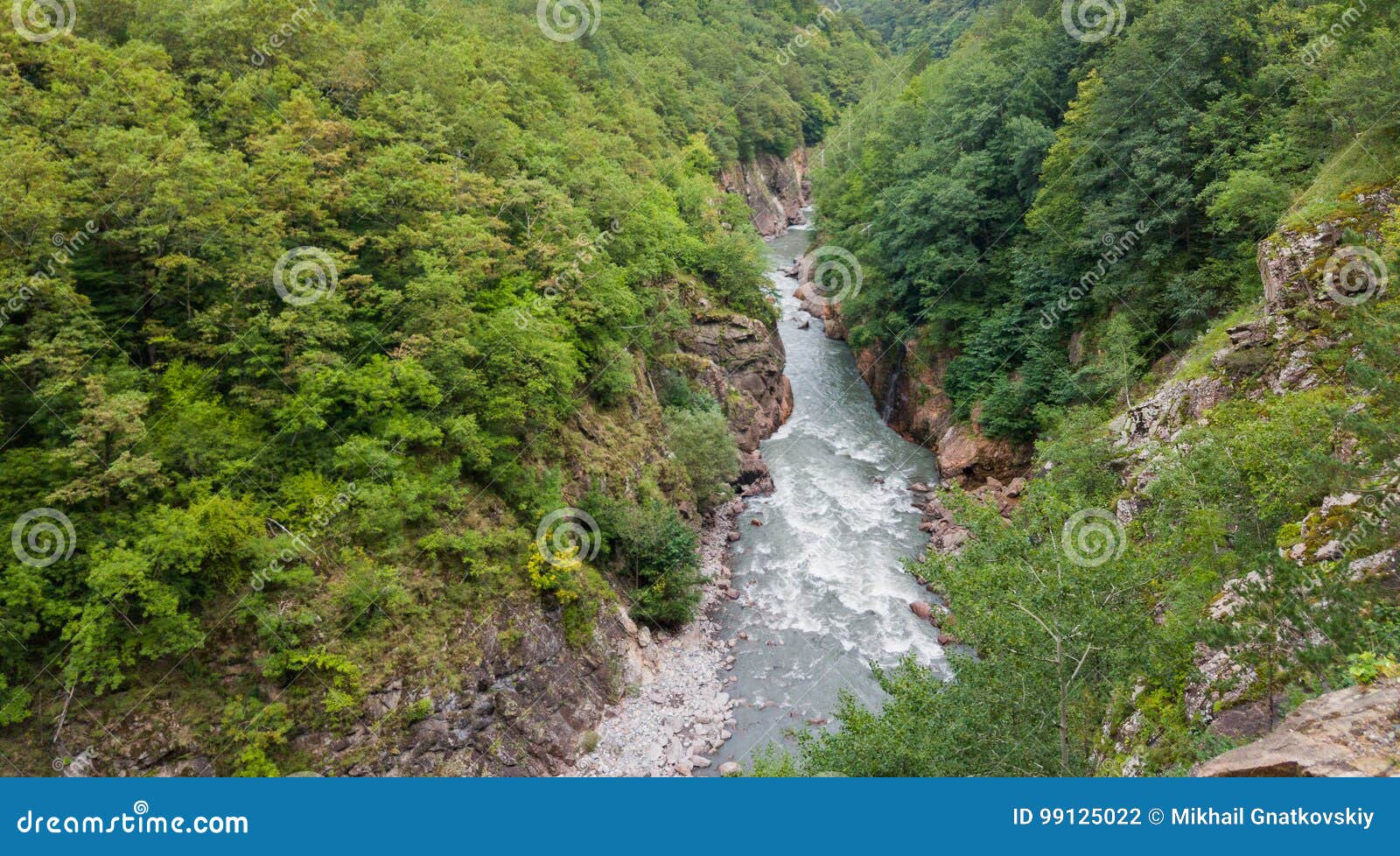 Summer Landscape With Mountain River Belaya River In Republic Of