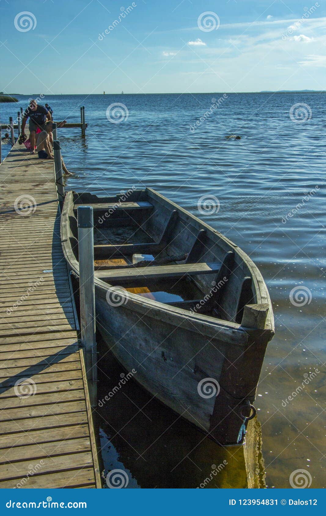 Summer Landscape with Wooden Fishing Boats by the Lake Stock Image