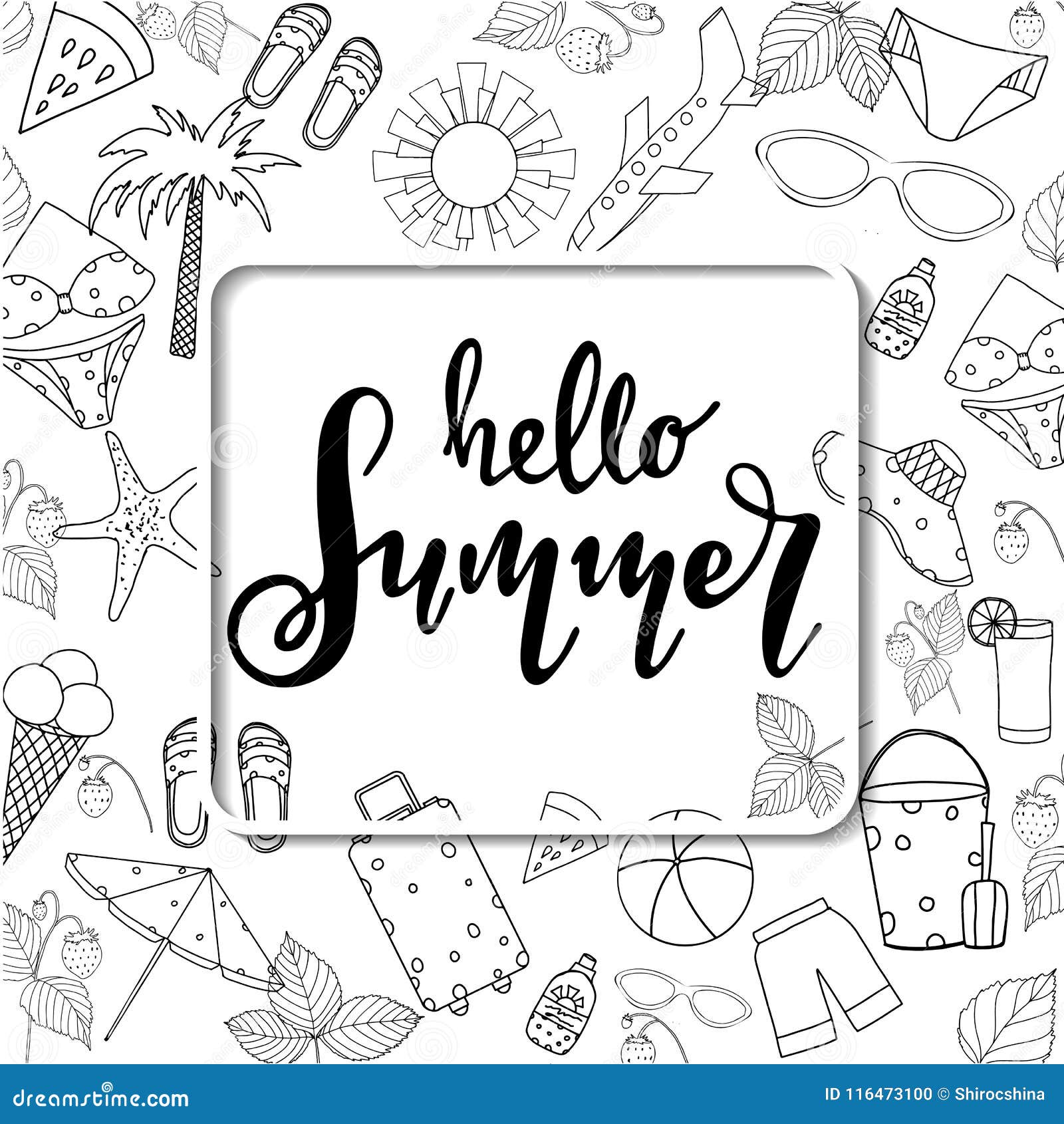 Summer Lettering. Set Hand Drawn Icons, Signs and Banners Stock Vector ...