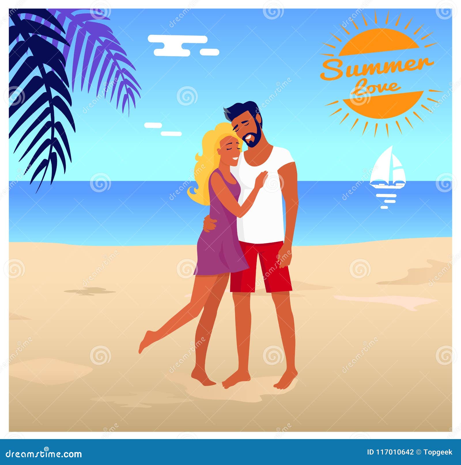 Couple Stands and Hugs on Beach in Palm Shade Stock Vector - Illustration of ocean, person: 117010642 Couple Stands and Hugs on Beach in Palm Shade Stock Vector - Illustration of ocean, person: 117010642