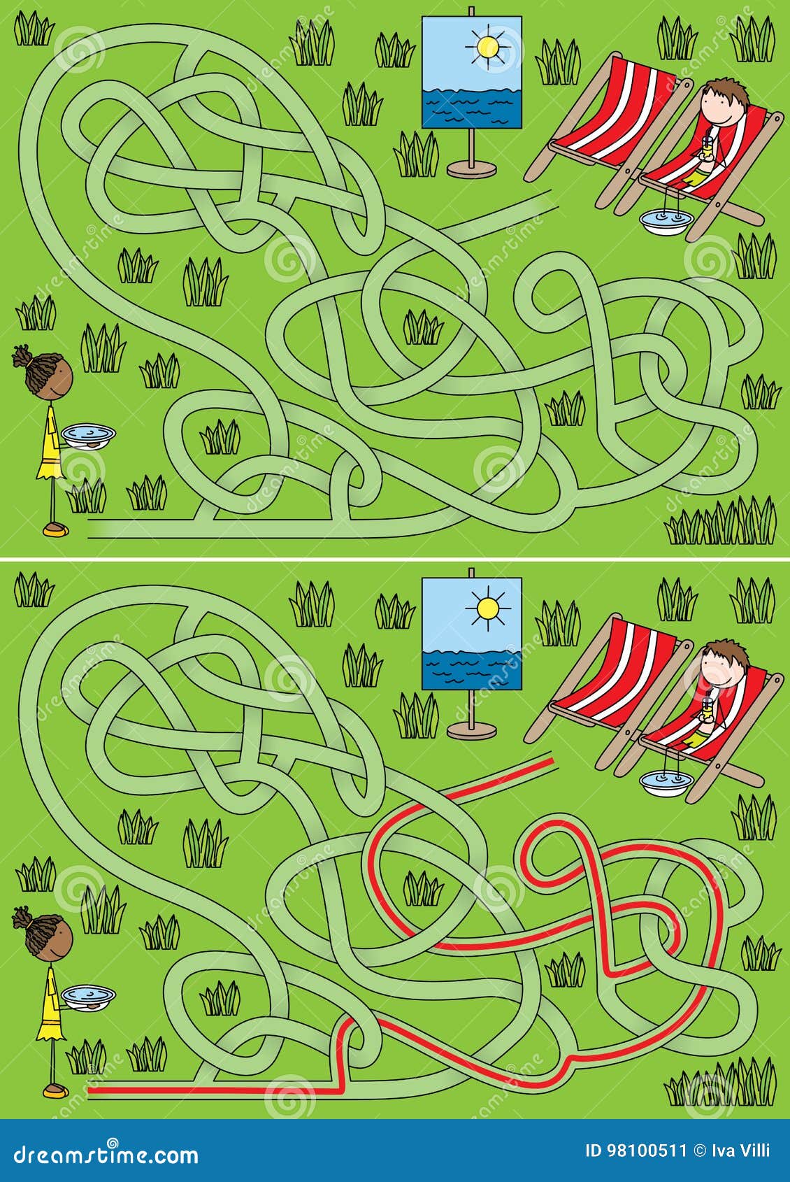 Summer maze stock vector. Illustration of girl, puzzle - 98100511