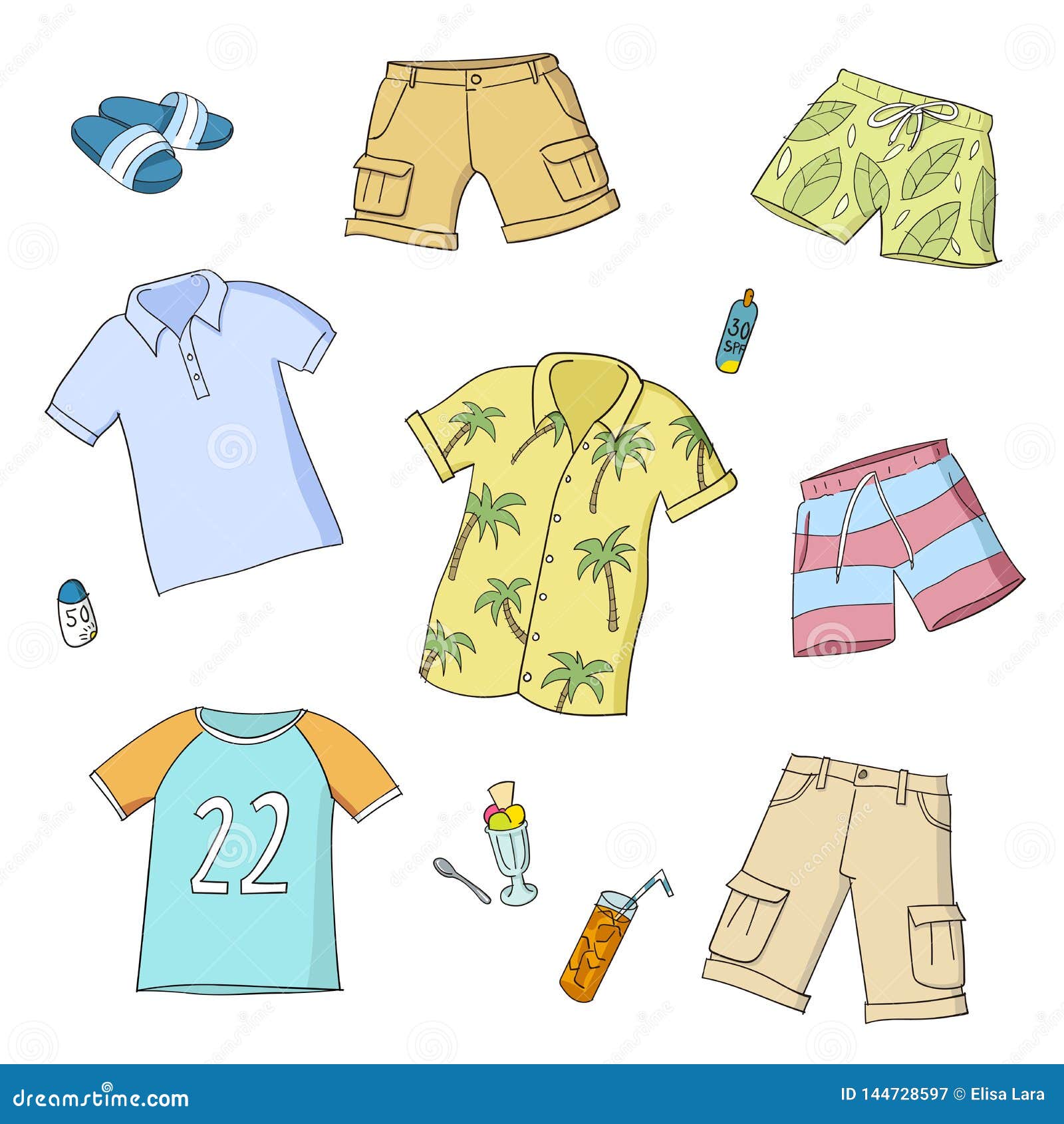Summer Men and Boys Clothes. Set of Colorful Vector Illustrations Stock  Vector - Illustration of jeans, fashion: 144728597