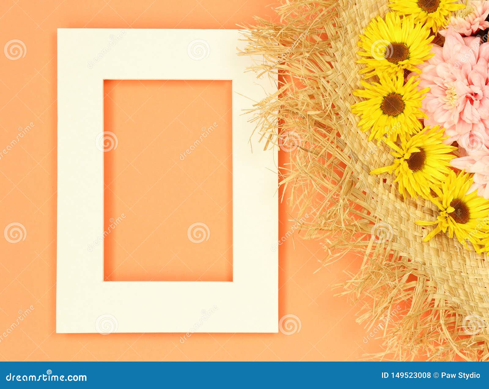 Download Summer Mockup Photo Frame With Straw Hat Stock Photo - Image of mockup, pink: 149523008