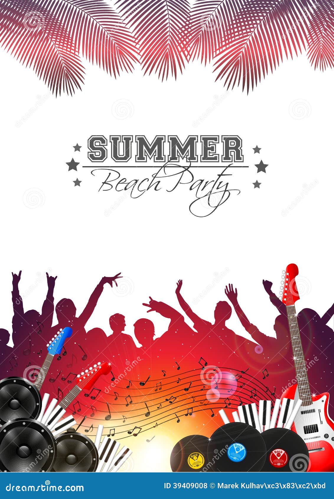 Summer Music Background with Instruments - Vector Stock Vector