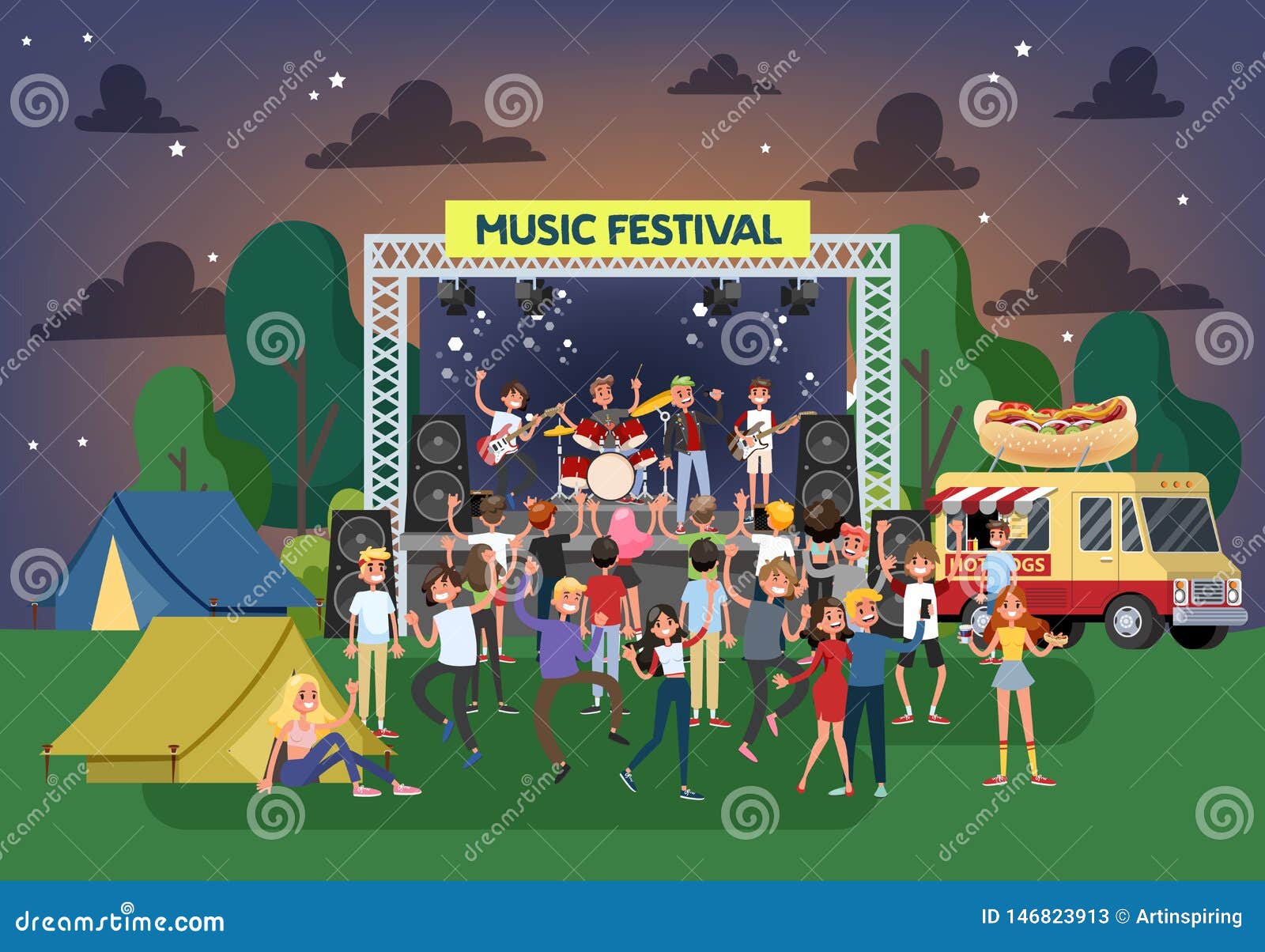 Summer Music Festival Outdoor. Crowd of People Dance Stock Vector - Illustration of card, outdoor: 146823913 Summer Music Festival Outdoor. Crowd of People Dance Stock Vector - Illustration of card, outdoor: 146823913