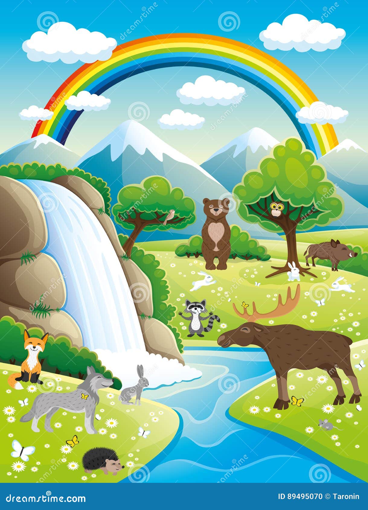 Summer Nature and Cute Animals. Stock Vector - Illustration of cartoon,  colorful: 89495070