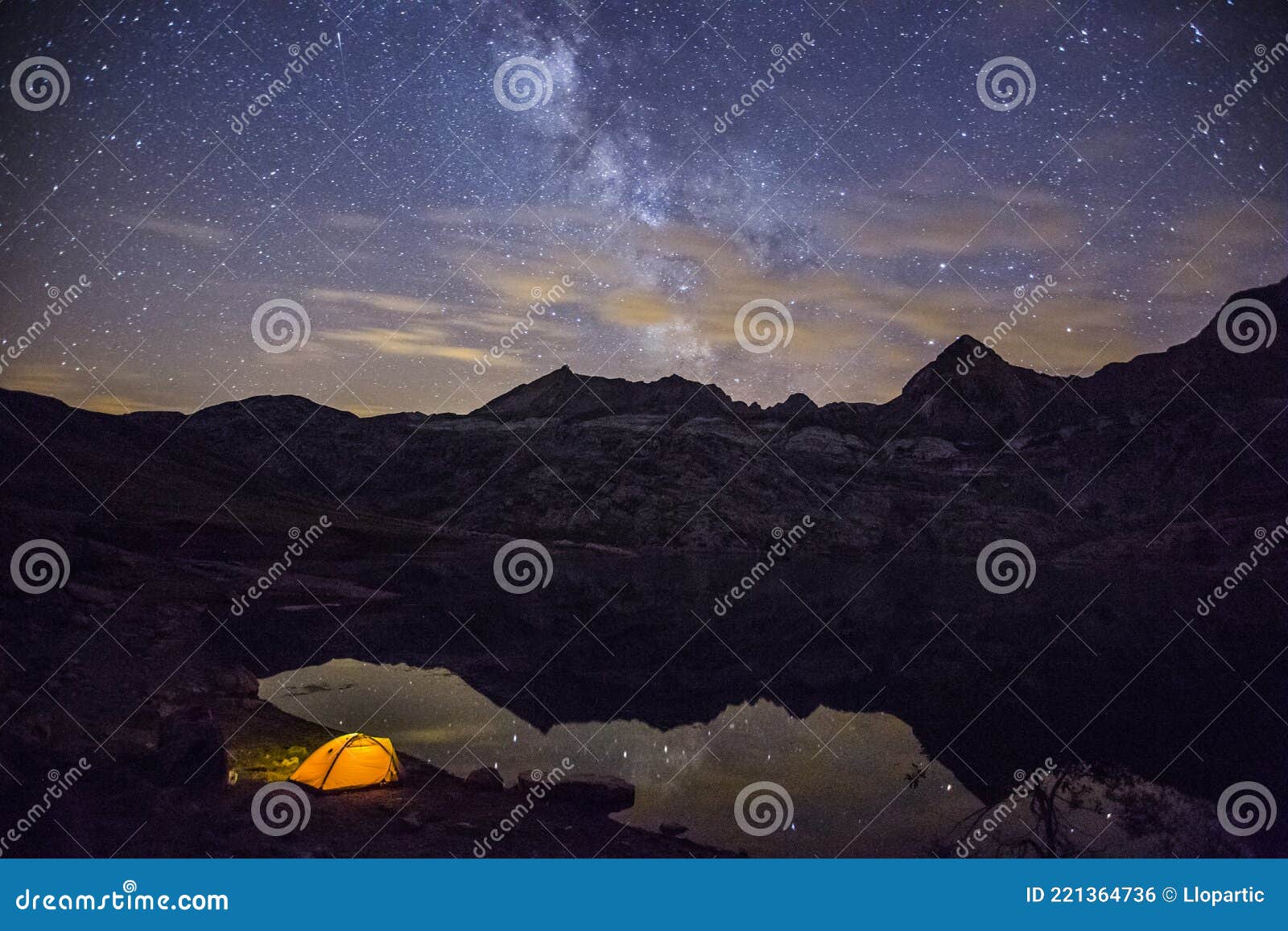 summer night under milky way in ibon de estanes lake, aragon pyrenees, spain