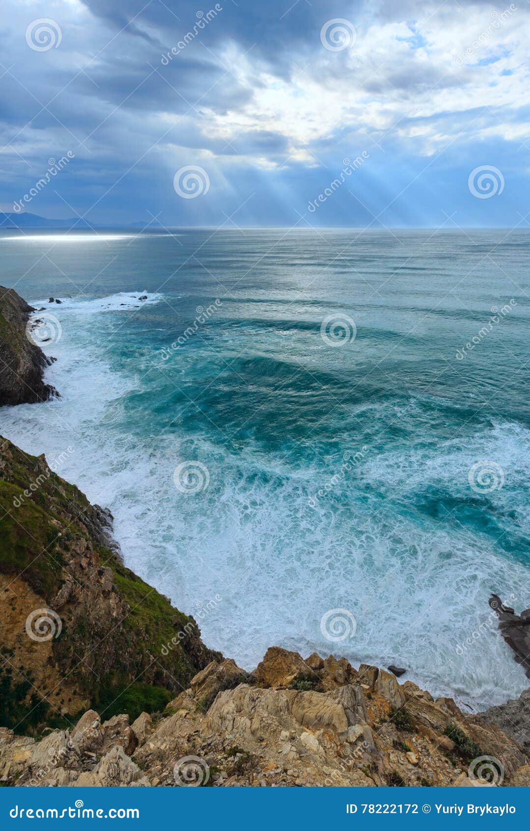 summer ocean bay coastline view near gorliz town (spain).