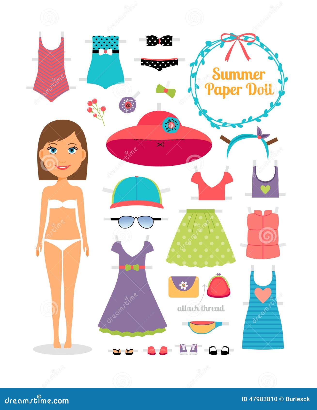 Summer Paper Doll. Girl with Dress and Hat Stock Vector - Illustration ...