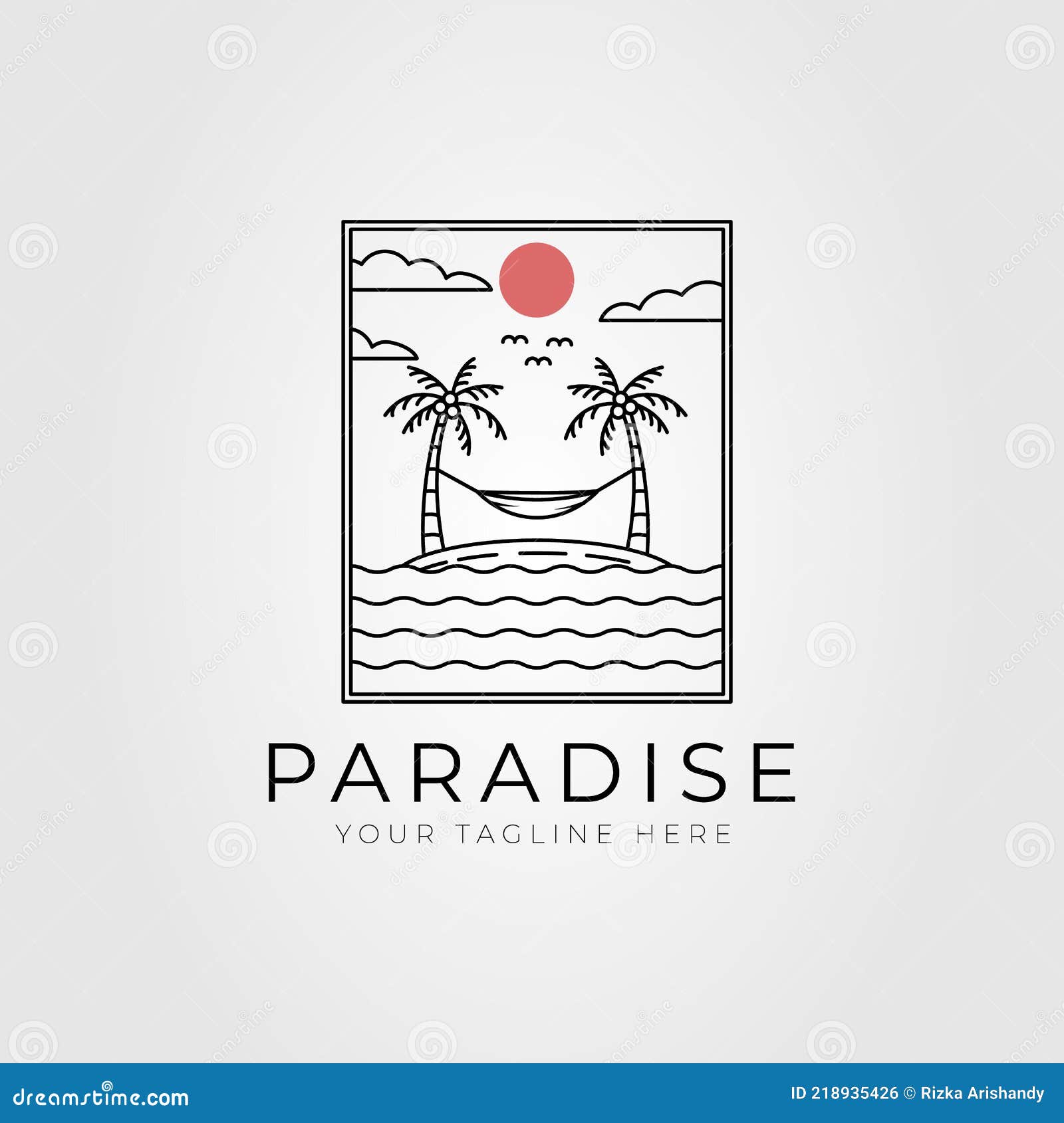 Summer Paradise Beach Island Line Art Logo Vector Illustration Design ...