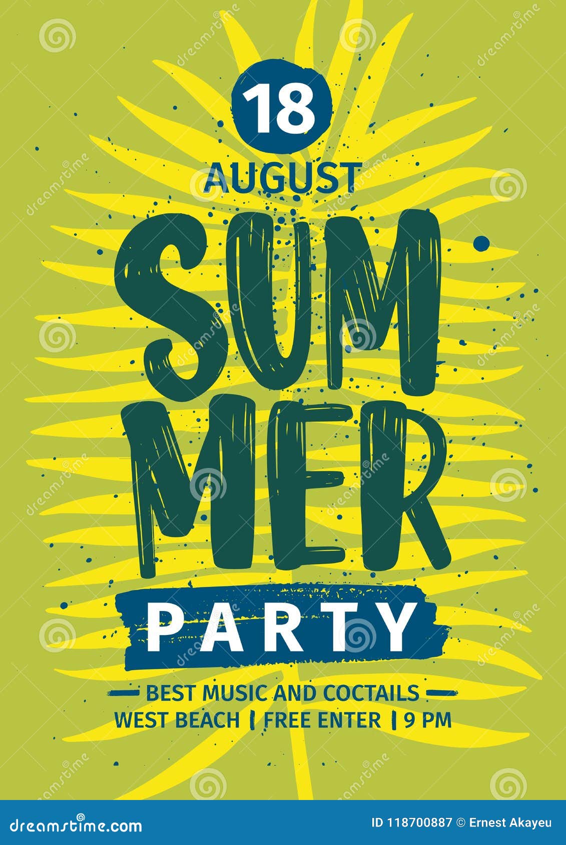 summer party invitation announcement or flyer template with