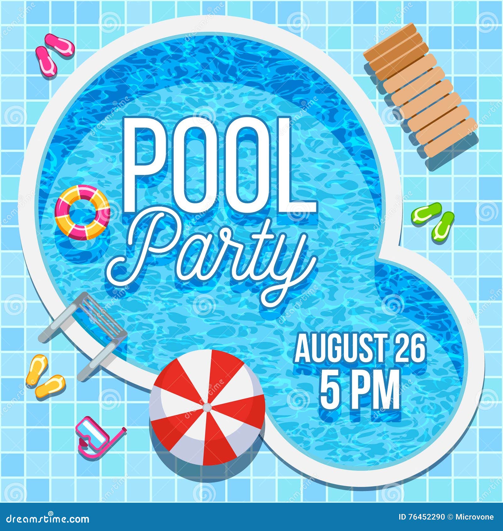 summer party invitation with swimming pool  template