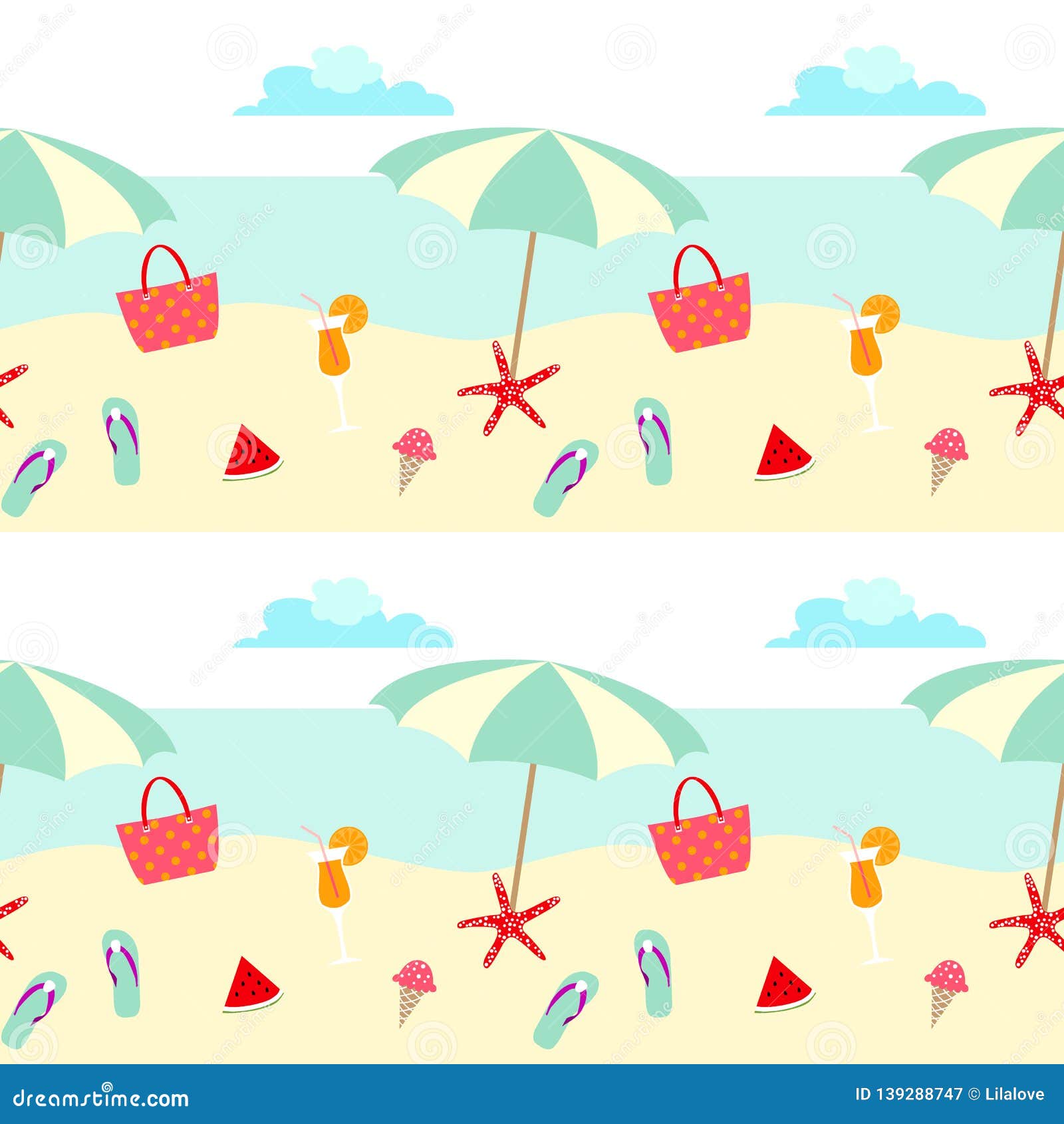 summer pattern  with umbralla , beach, sea, fruits, and holiday s