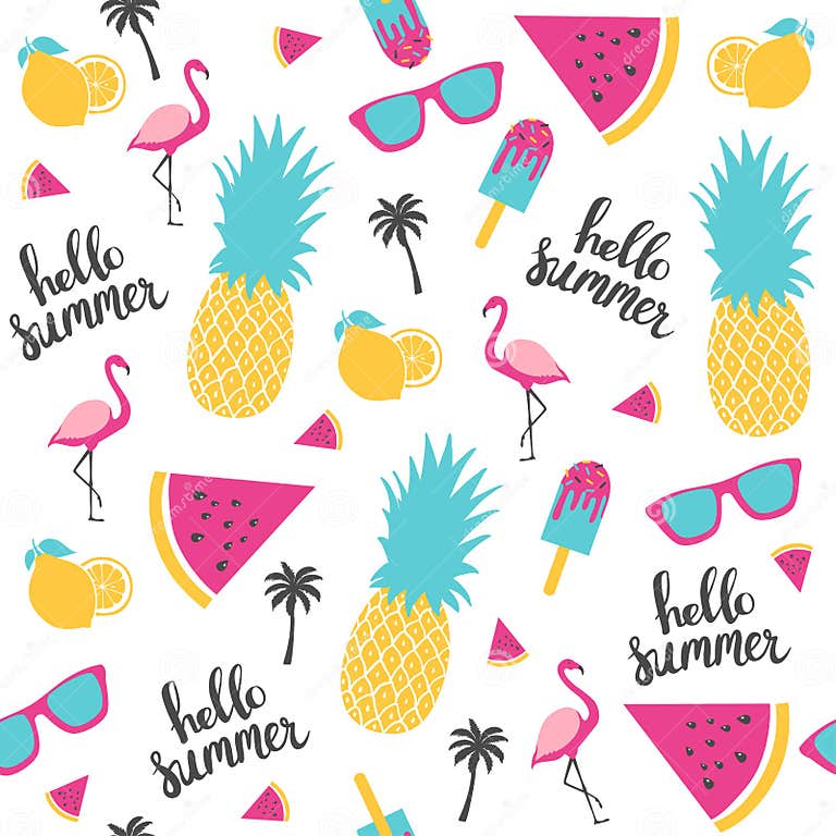 Summer Pattern. Watermelon, Pineapple Stock Vector - Illustration of ...