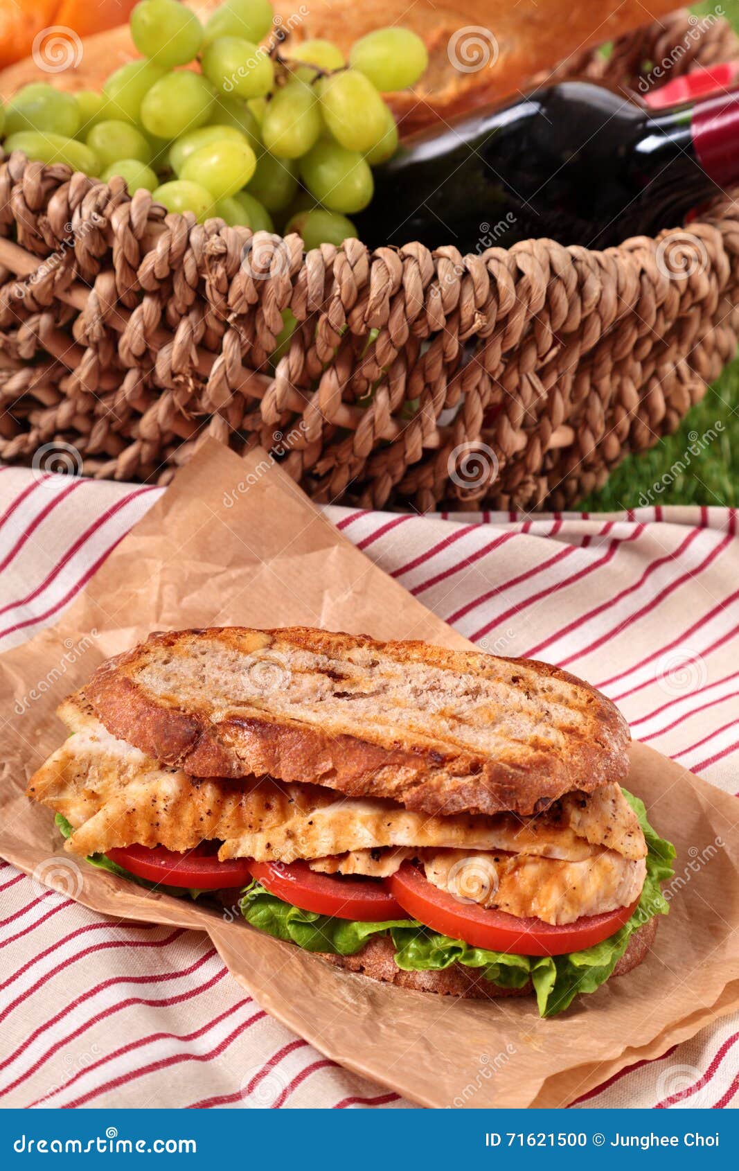 Summer Picnic Basket Griddle Chicken Salad Sandwich Stock Photo Image