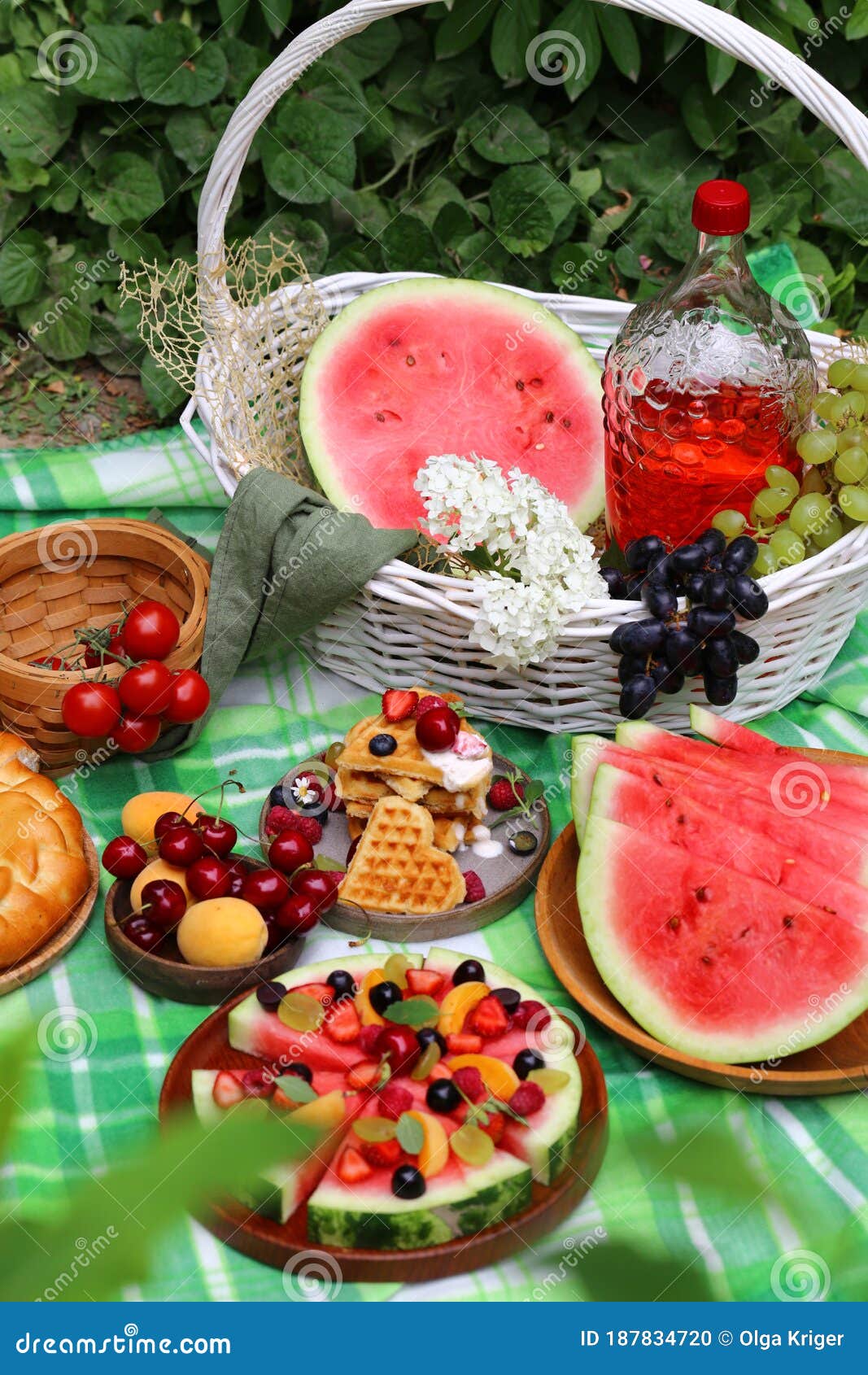 Summer Picnic with Watermelon Stock Photo Image of basket, glass