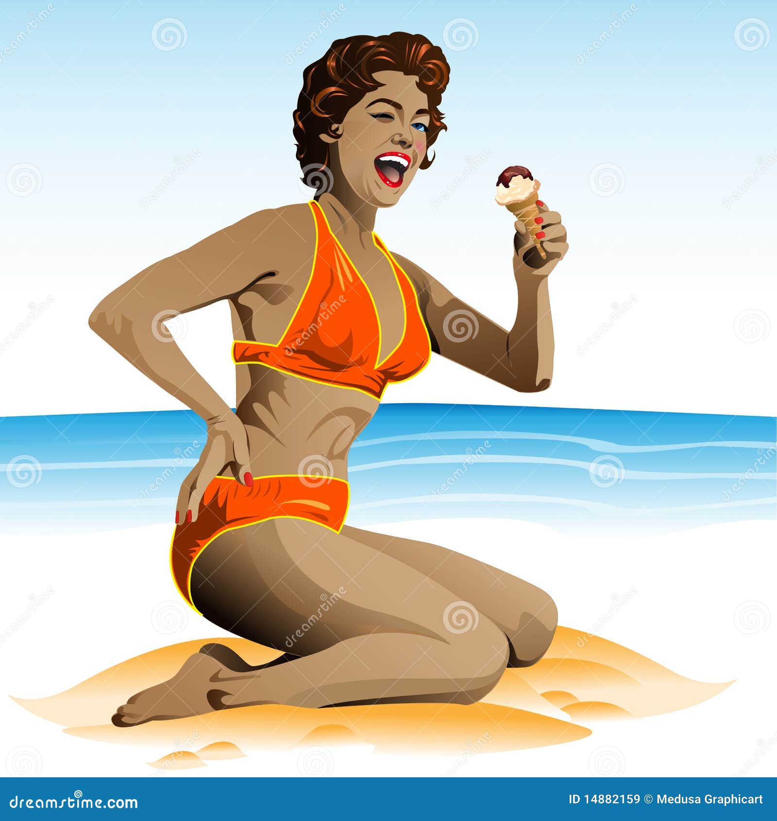 Summer Pin Up With Ice Cream Royalty Free Stock Images