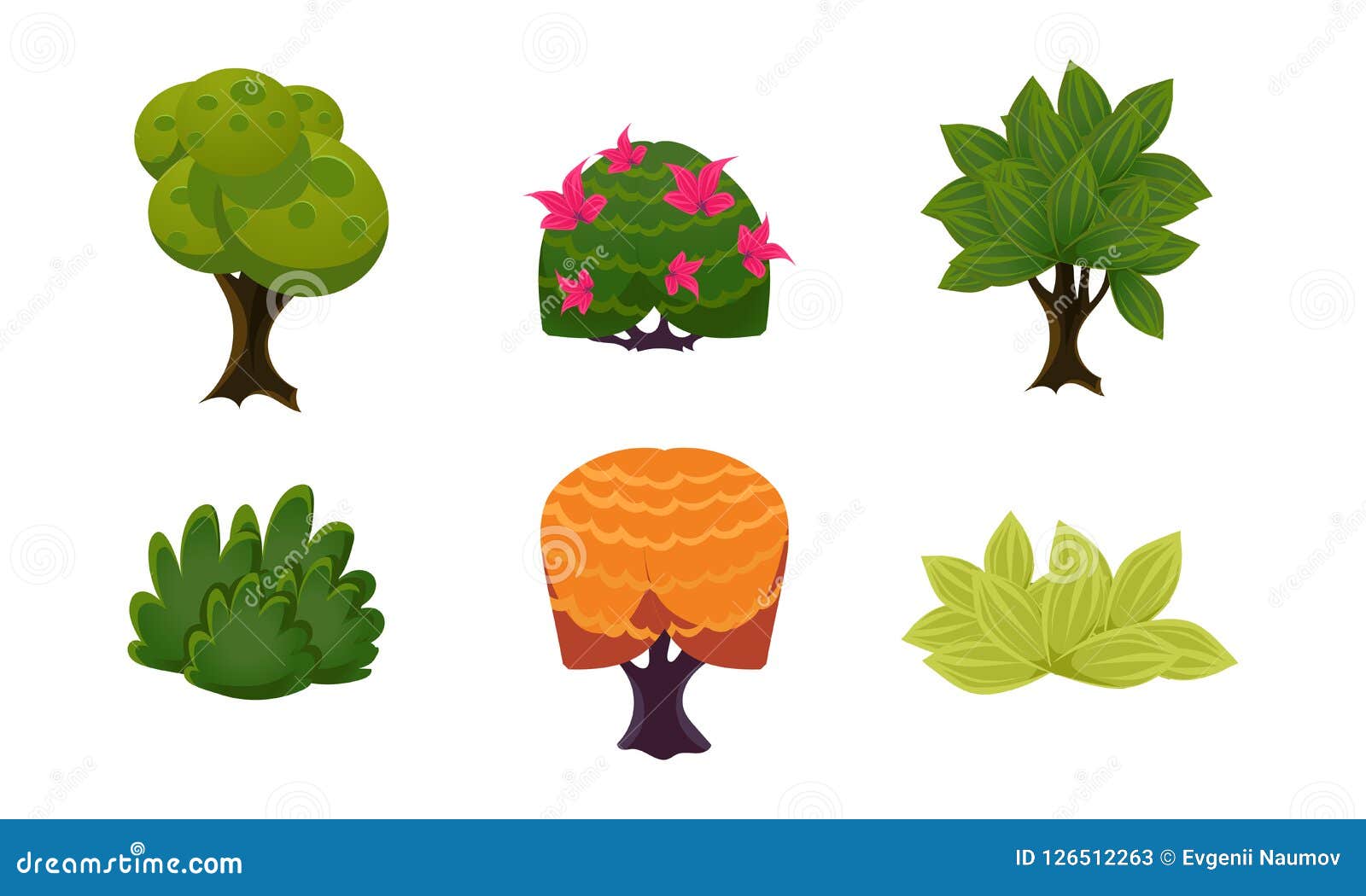 Summer Plants Set, Cute Cartoon Fantasy Bushes and Trees, User Interface  Assets for Mobile Apps or Video Games Vector Stock Vector - Illustration of  design, fantastic: 126512263