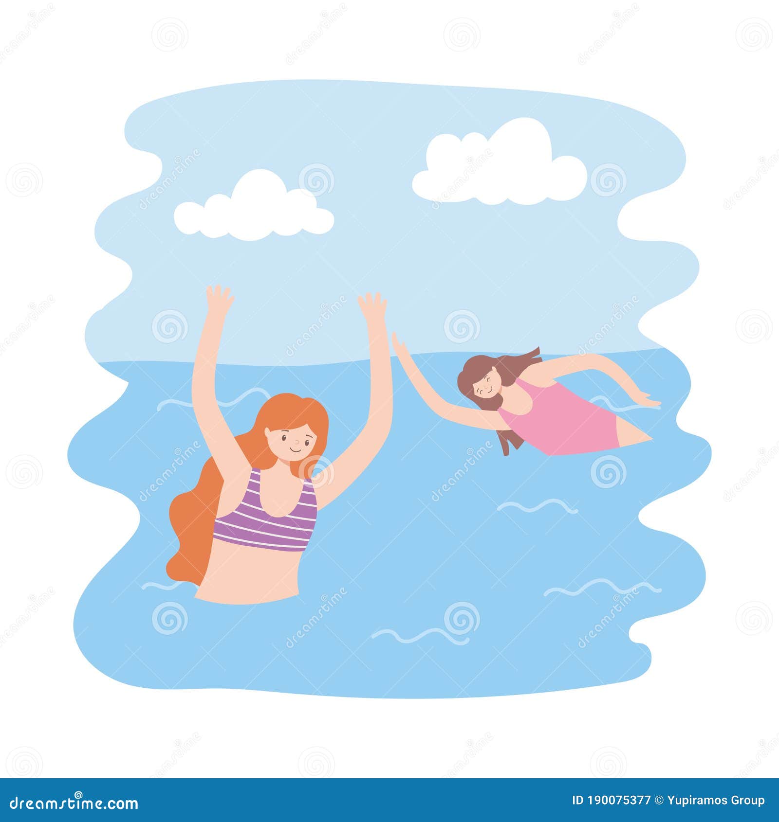 Summer Pool with Girls and Inflatable, Playing Ball Stock Vector ...