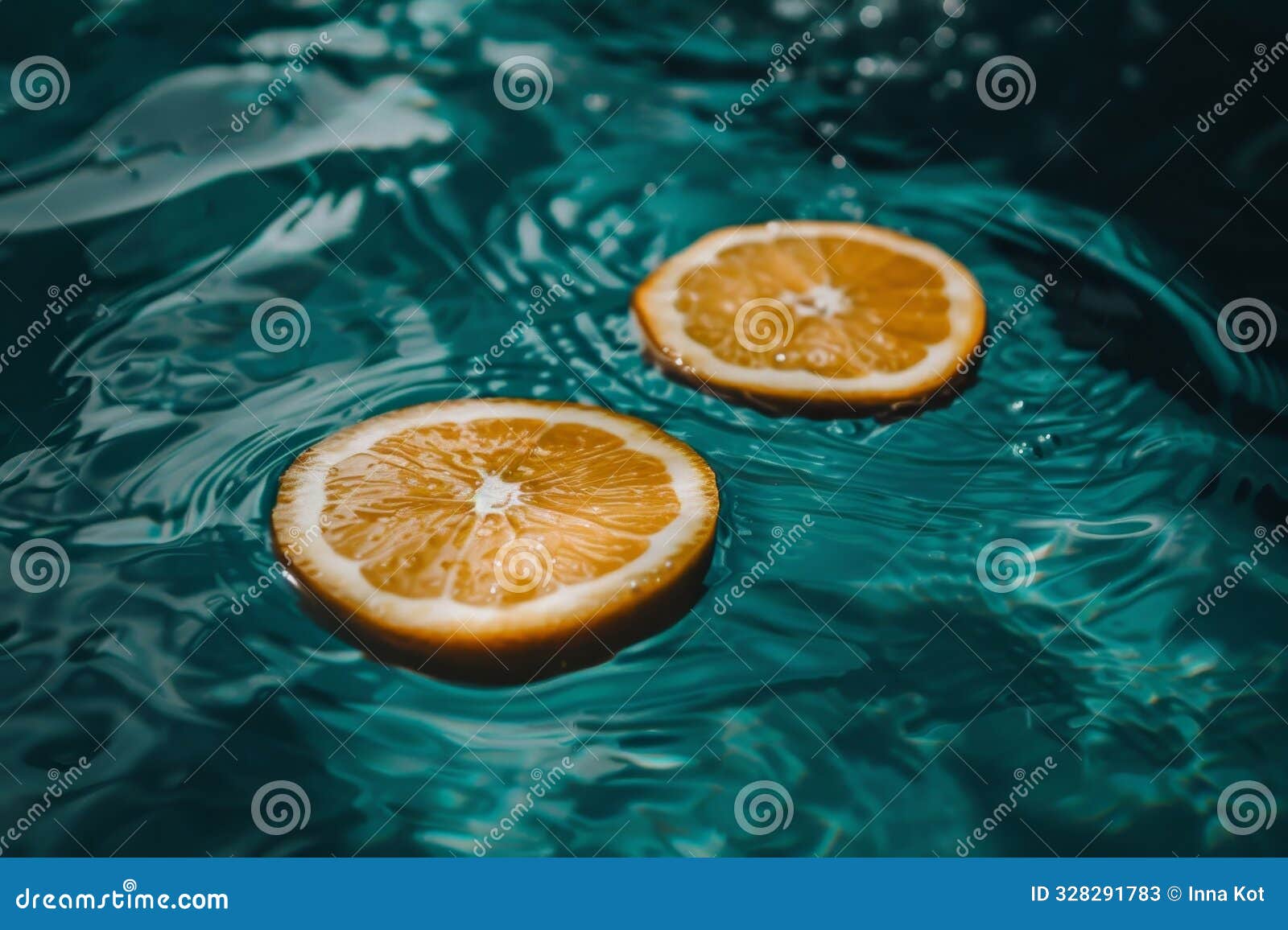 summer pool vibes citrus fruit slices floating, ideal wallpaper with copy space for text or s