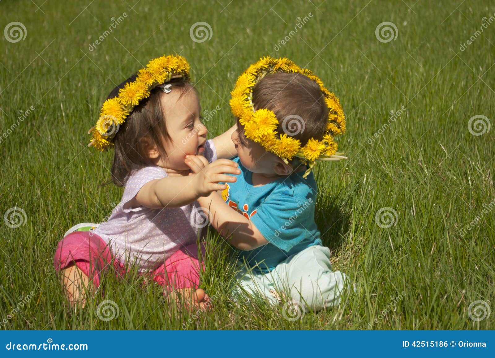 Summer Portrait Of Beautiful  Baby Twins Stock Photo 