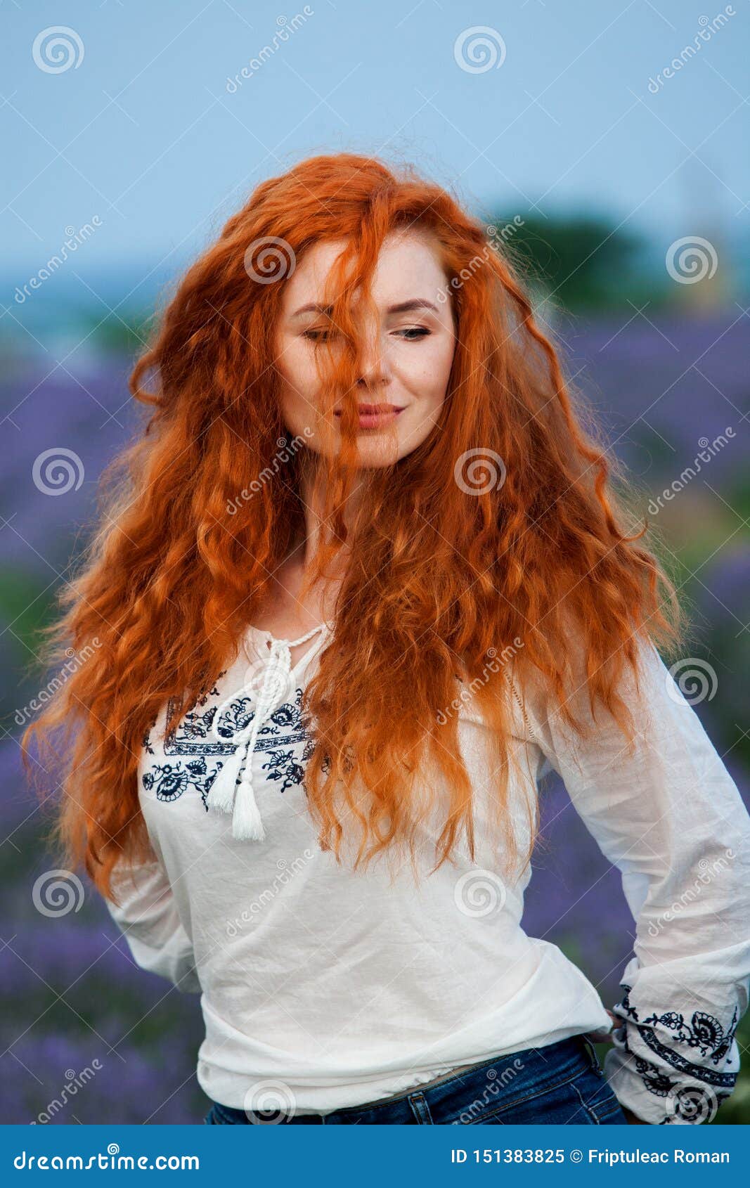 Summer Portrait of a Beautiful Girl with Long Curly Red Hair Stock Image -  Image of hairstyle, lady: 151383825