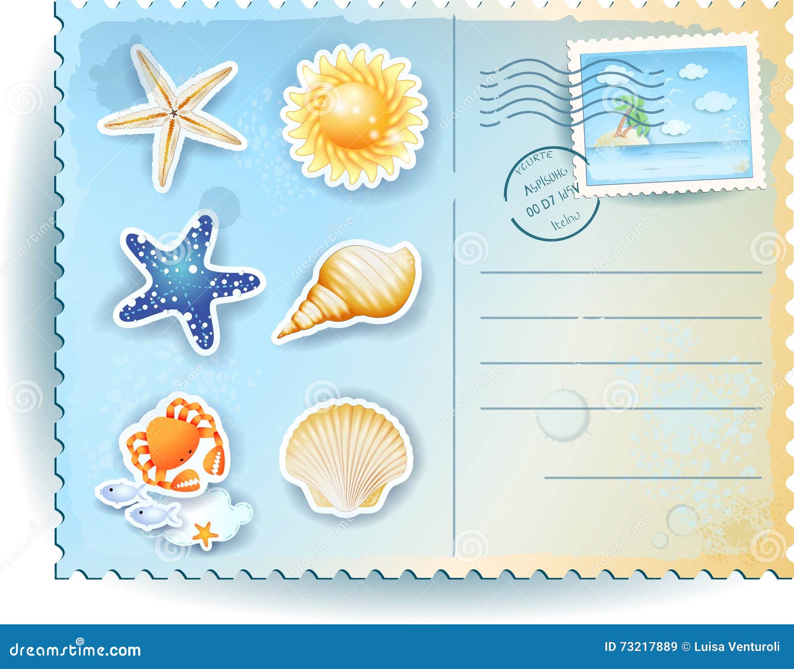 summer postcard with icons