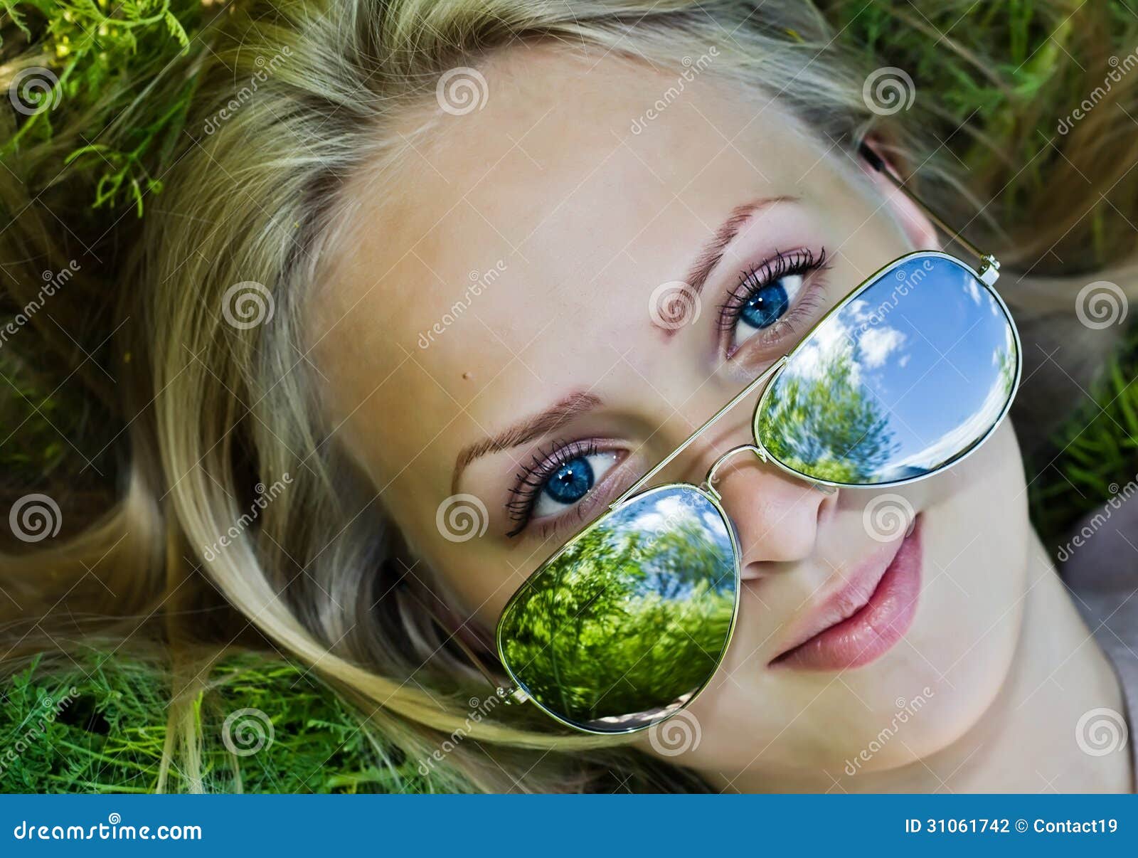Summer Reflection in Sunglasses of Woman Stock Photo Image of girl