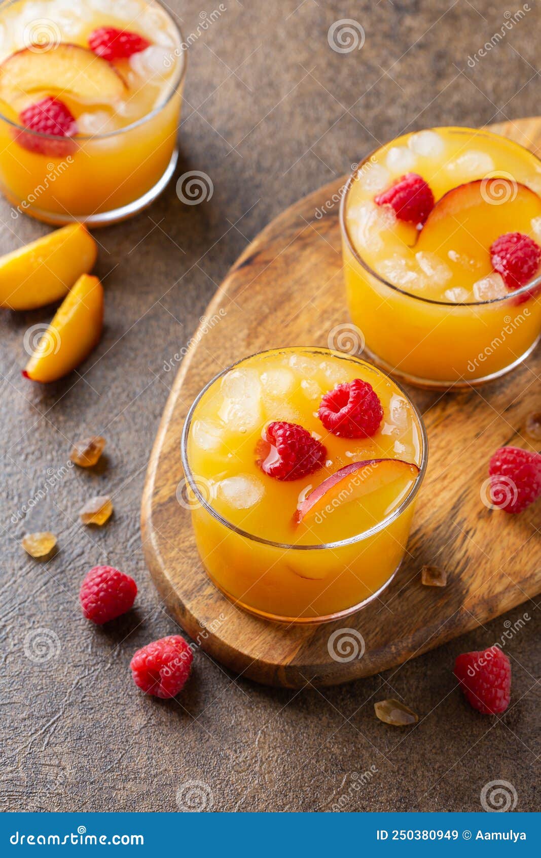 Summer Refreshing Drink, Beverage, Cocktail with Peach and Raspberry