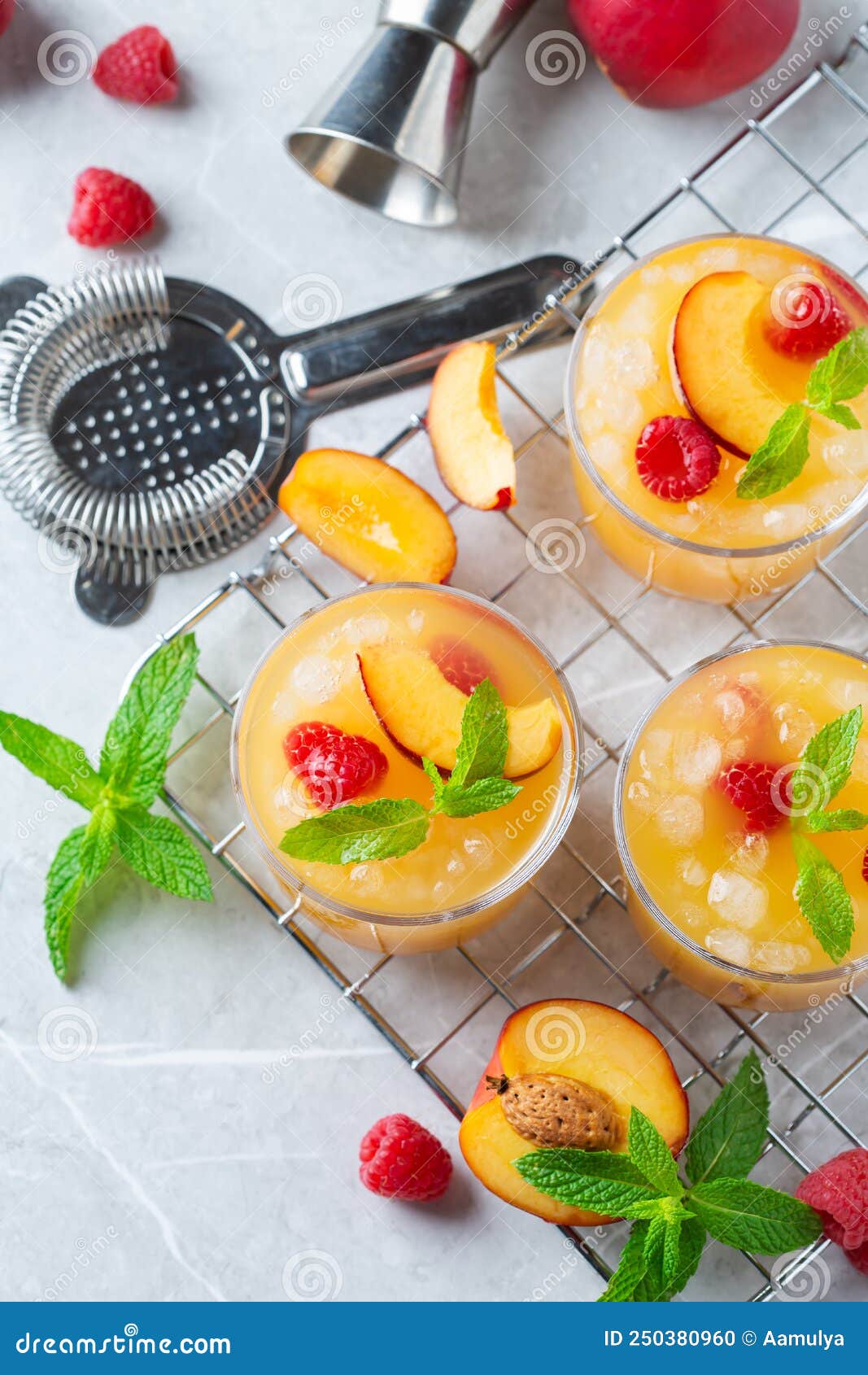 Summer Refreshing Drink, Beverage, Cocktail with Peach and Raspberry