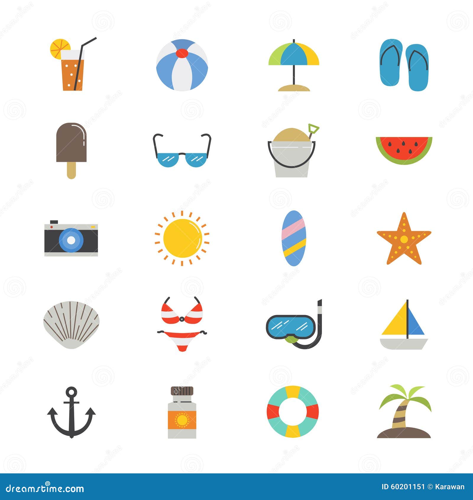 Summer Relax and Beach Flat Icons Color Stock Vector - Illustration of ...