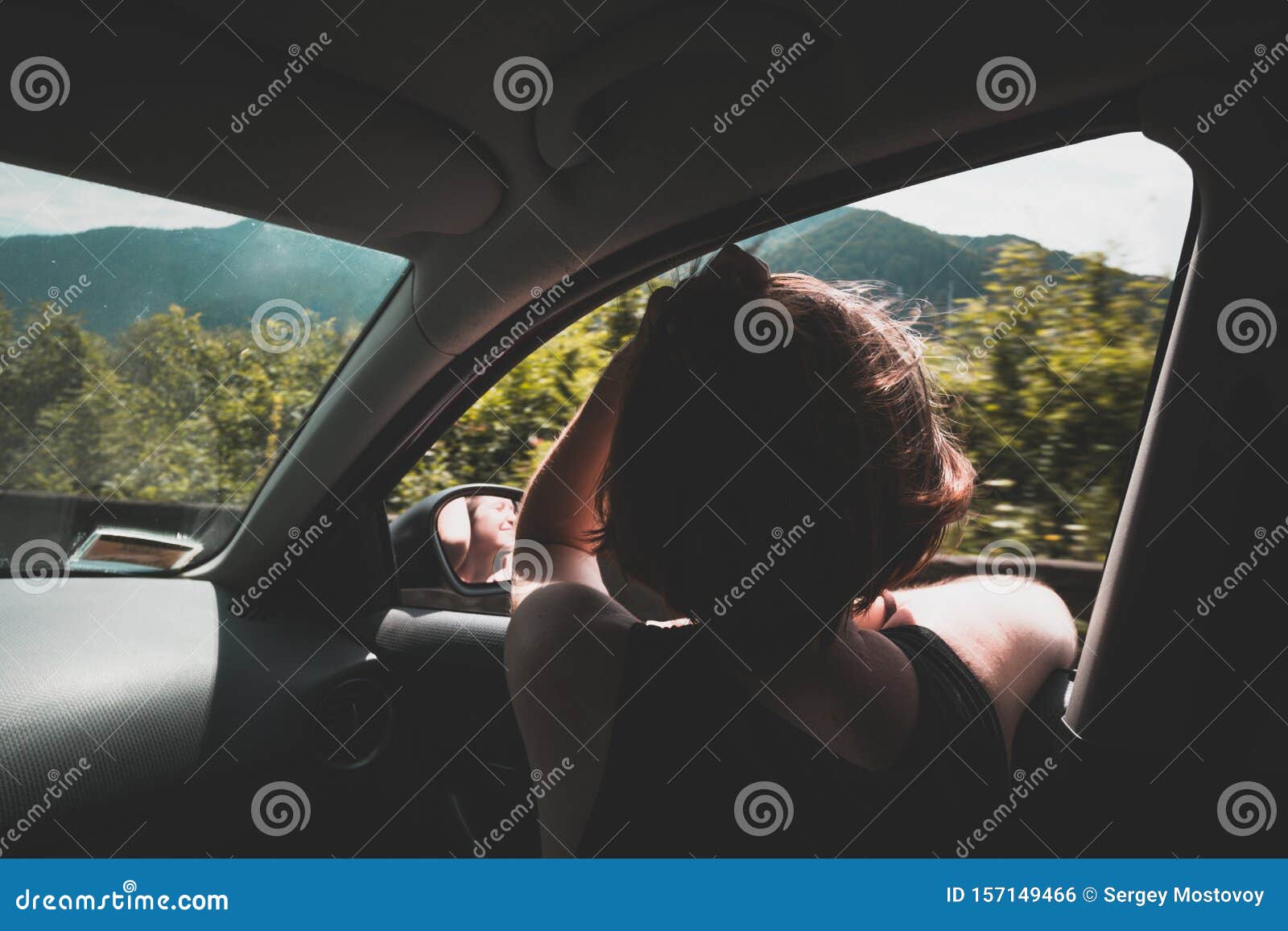 Girl traveling in a car stock photo. Image of driving - 157149466