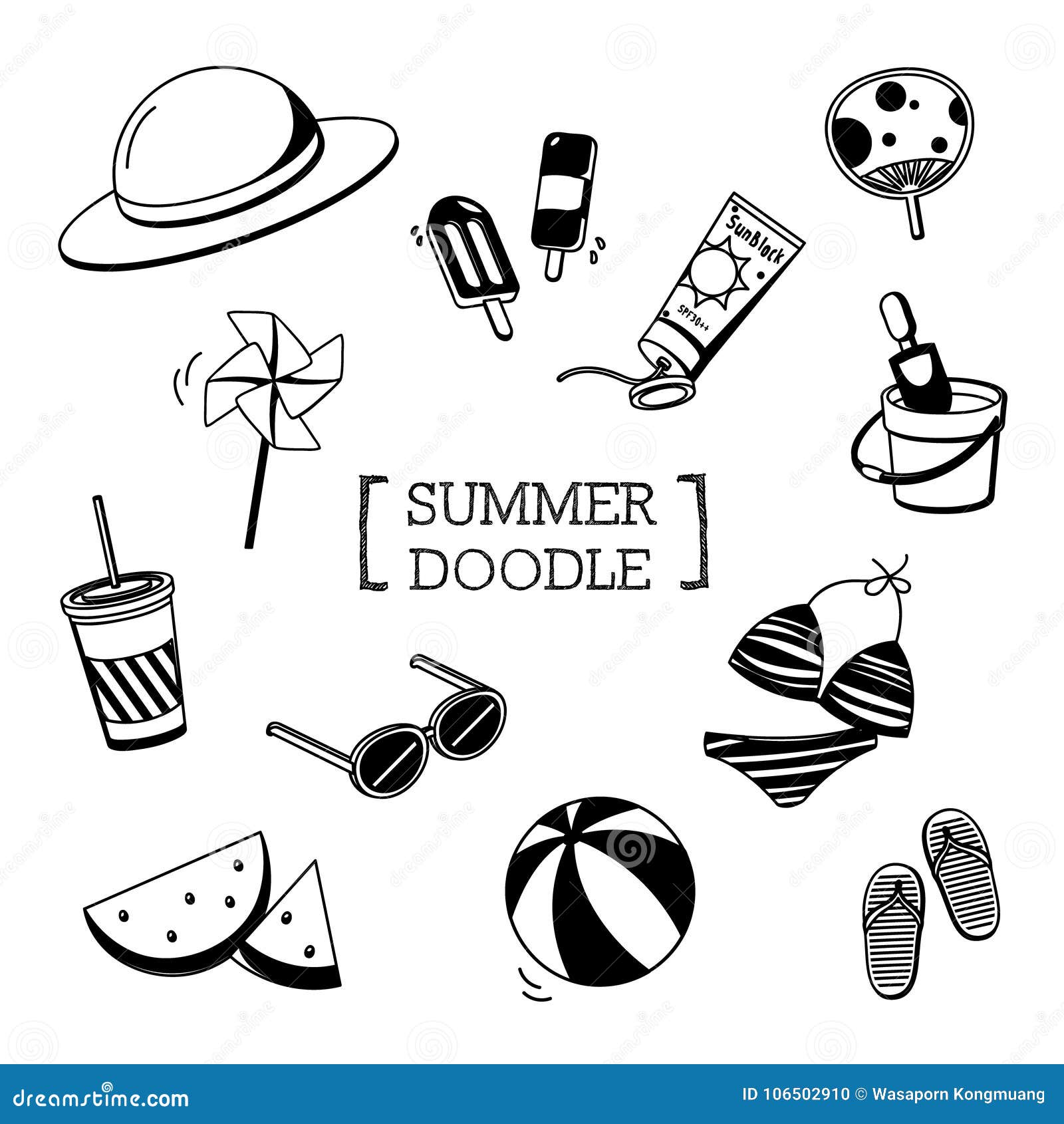 Summer`s Stuffs Doodle.Hand Drawing of Summer Stuff Stock Vector -  Illustration of music, doodle: 106502910