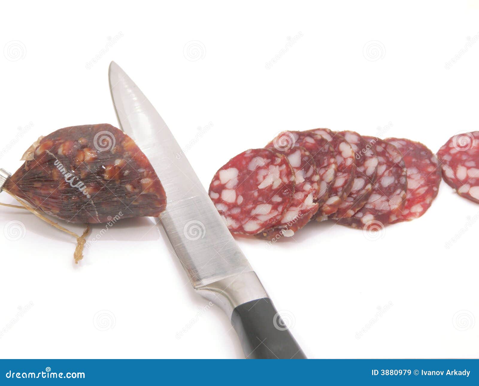 Summer Sausage and Kitchen Knife Stock Image Image of isolated, snack