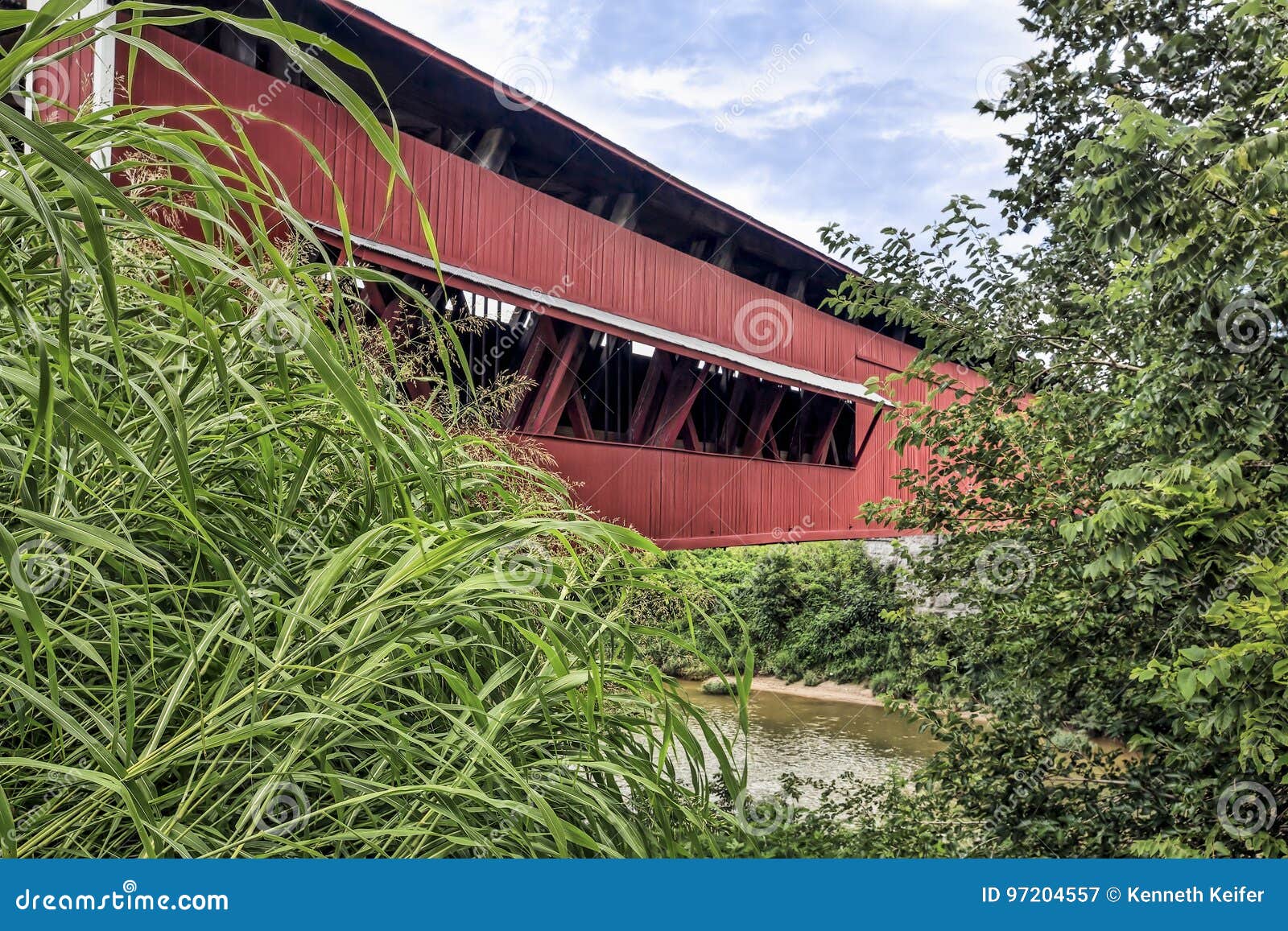 Summer at Scipio Covered Bridge Stock Image Image of historic