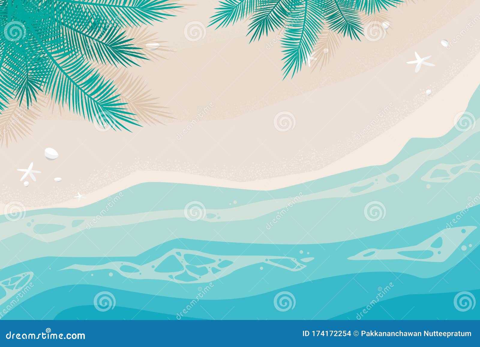 Summer Season Background of the Beach with Coconut Tree, Shell and Starfish  Stock Vector - Illustration of ocean, coast: 174172254