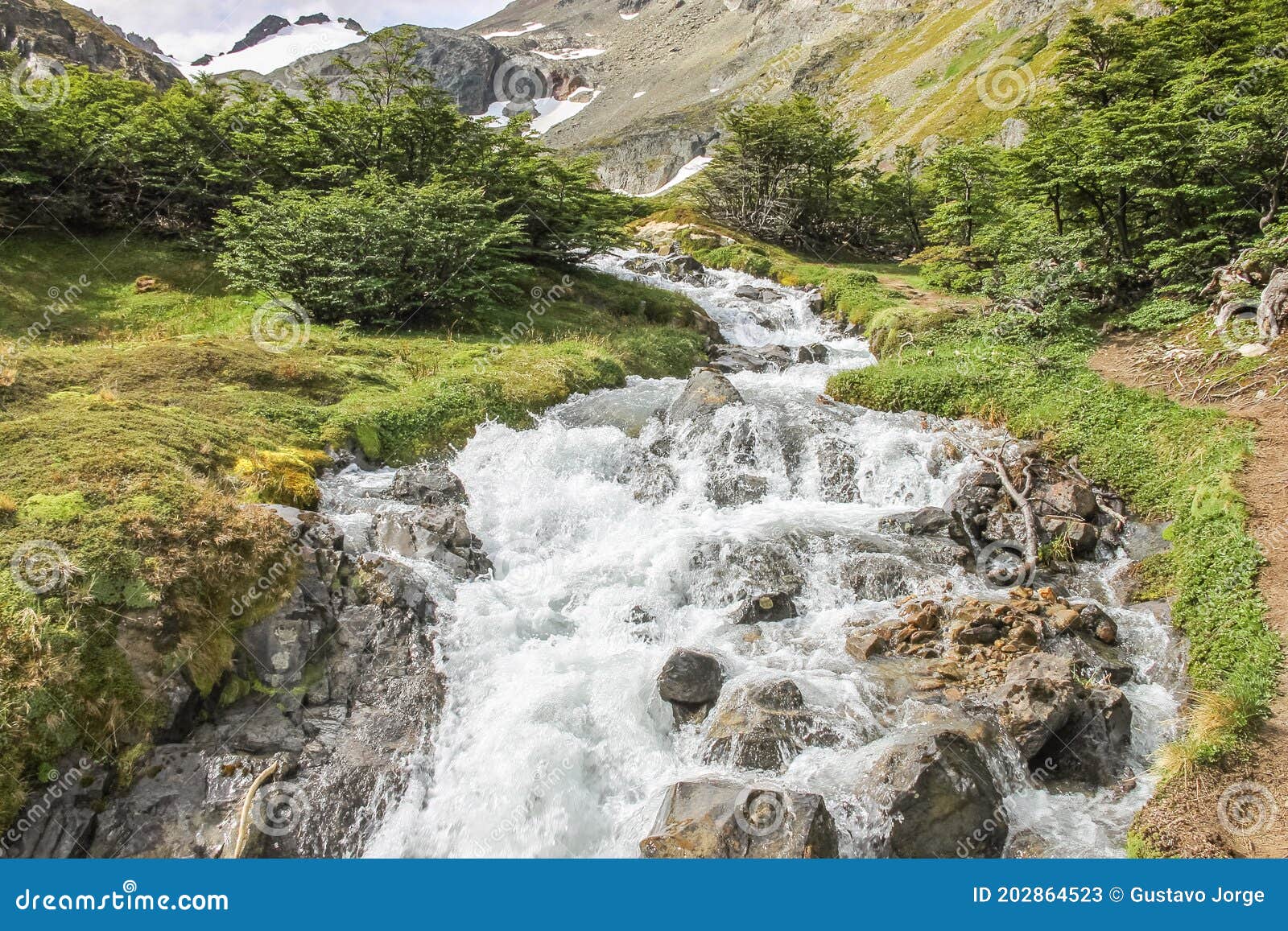 hike to viciguerra and view of the waterfall in summer the ushuaia
