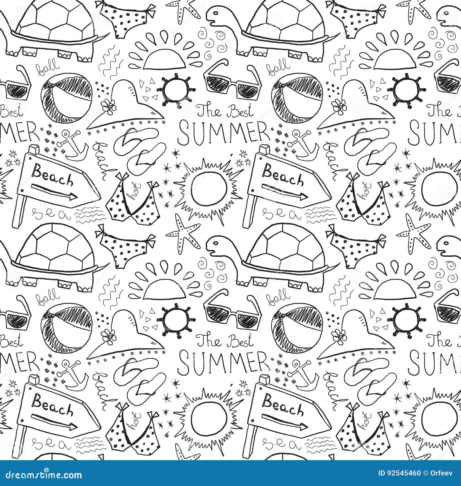 Summer Sketches Seamless Background Stock Vector - Illustration of ...