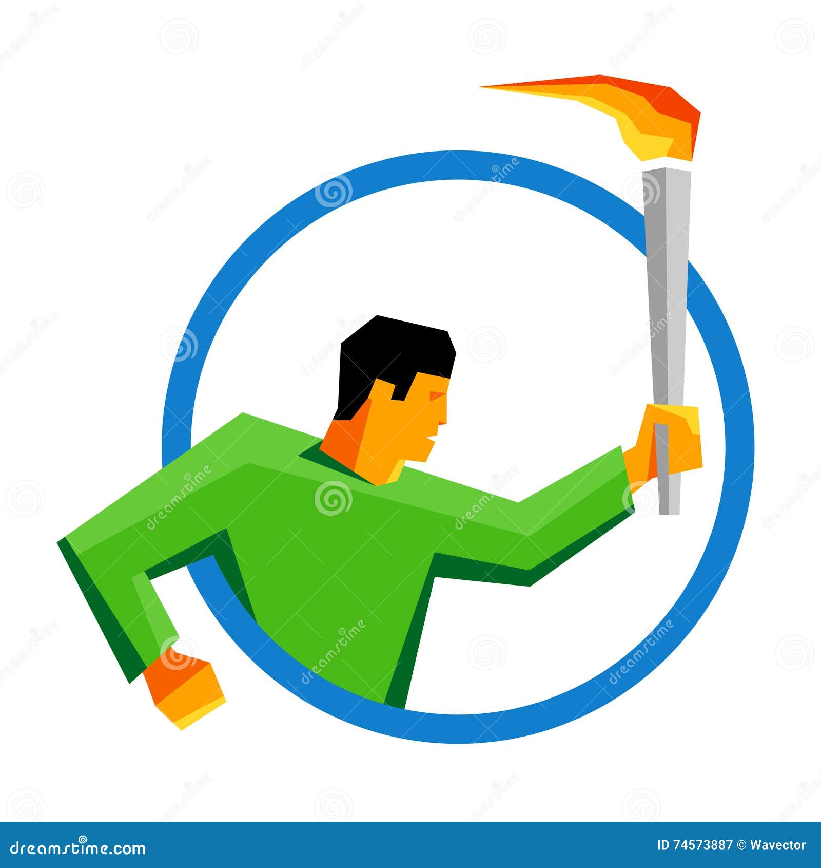 Summer Sport Games Athlete Torch Bearer in the Blue Ring Flat Line Icon