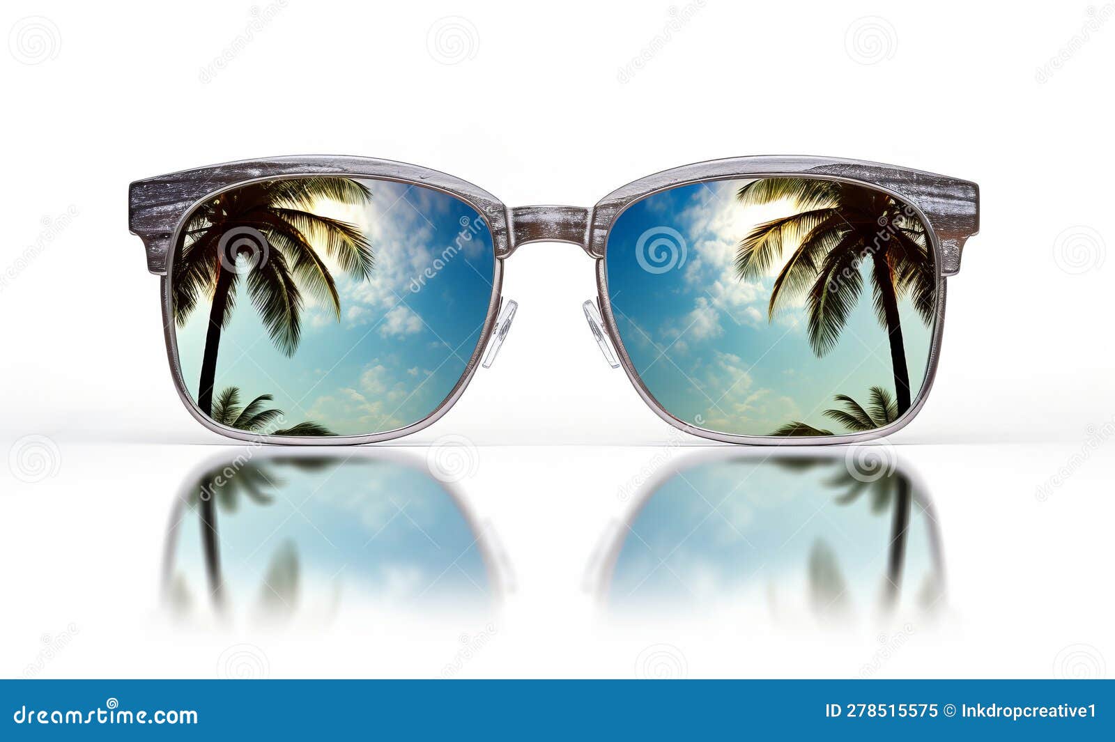 Summer Sunglasses with Tropical Palm Tree Reflections.Generative Ai Stock Illustration