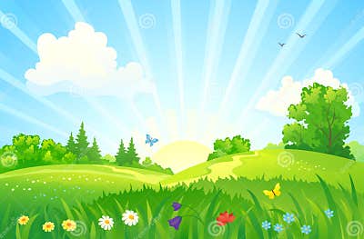 Summer sunrise landscape stock vector. Illustration of idyllic - 54569325